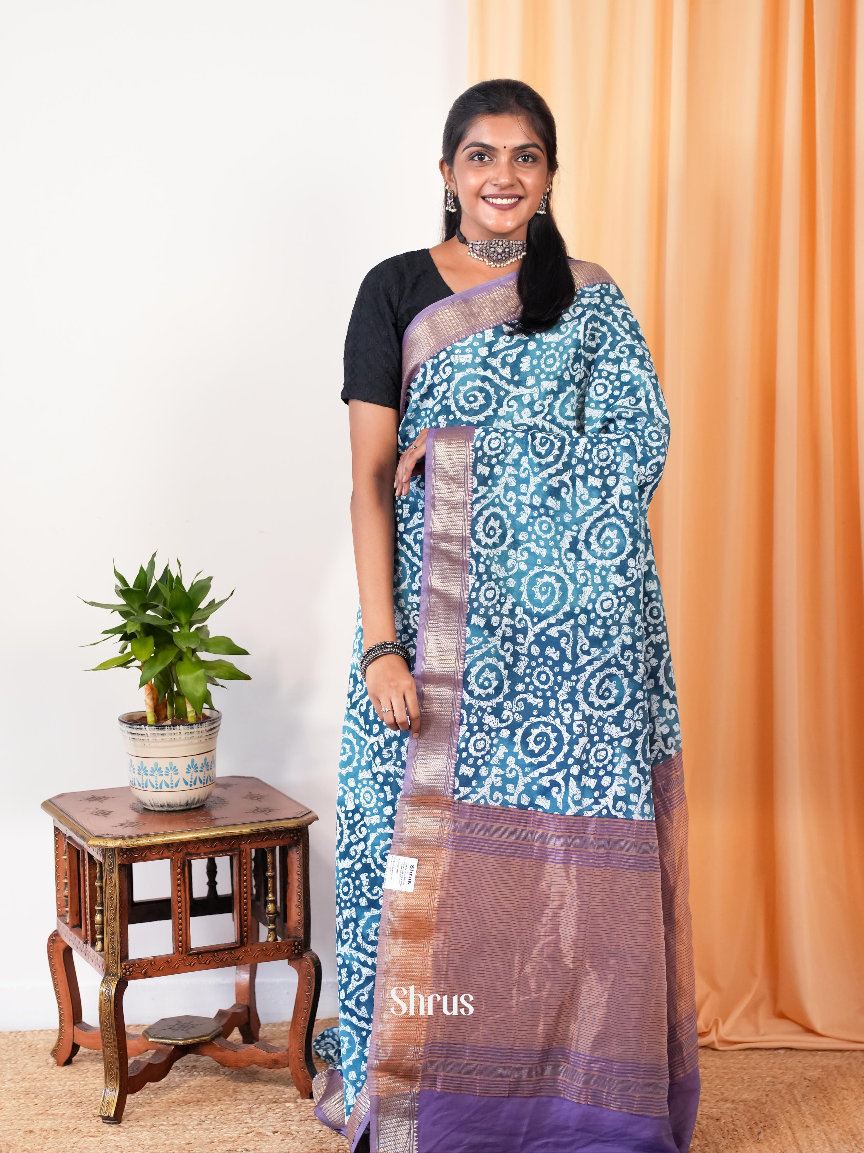 Blue & Purple - Art Modal Saree - Shop on Shrus.com