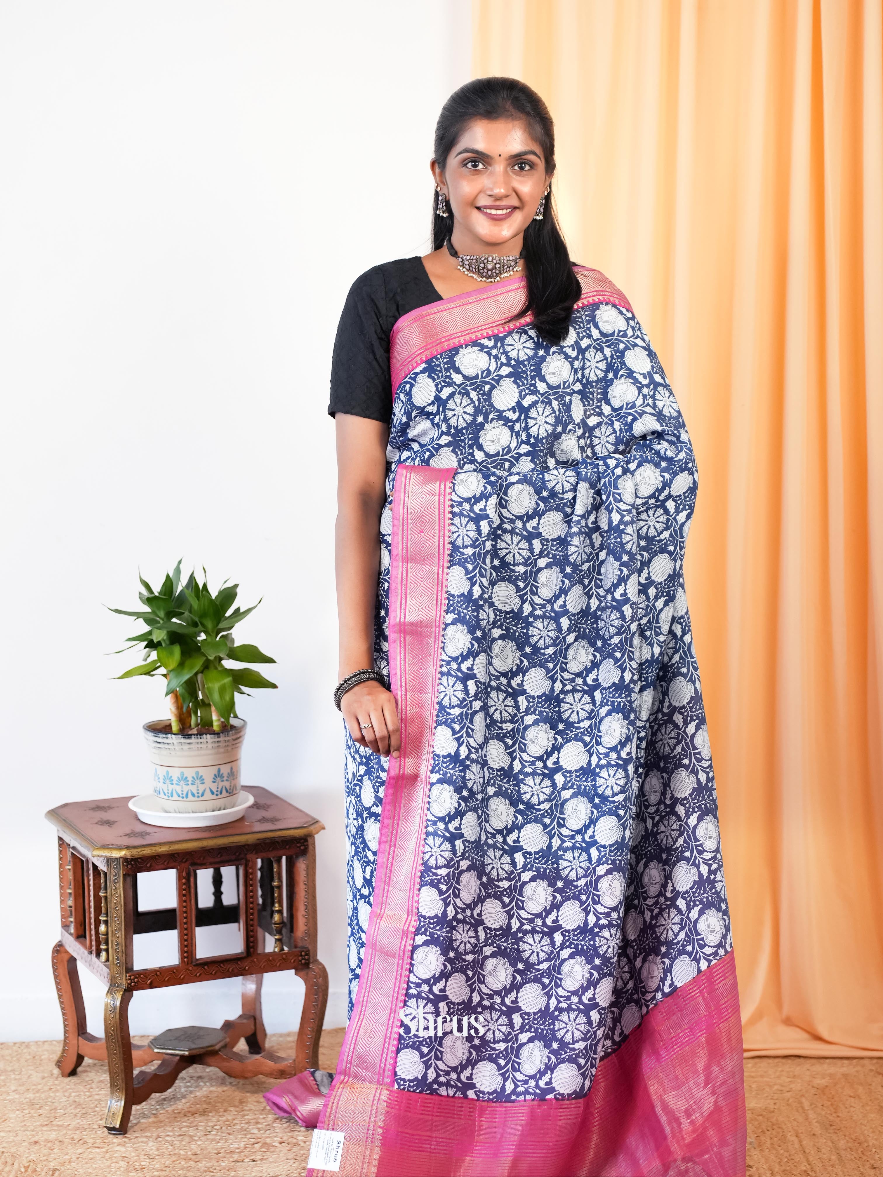 Blue & Pink - Art Modal Saree - Shop on Shrus.com