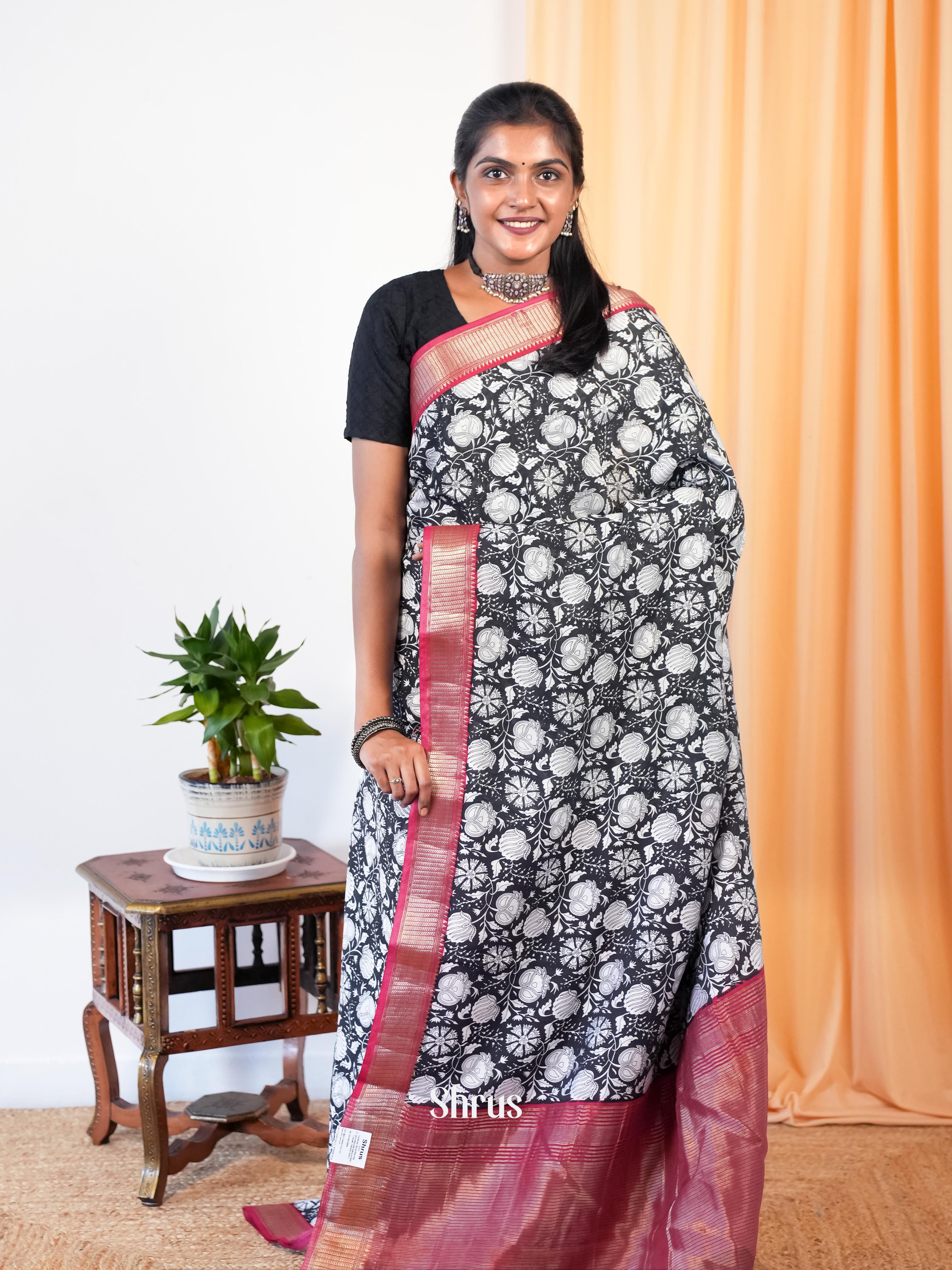Black & Maroon - Art Modal Saree - Shop on Shrus.com
