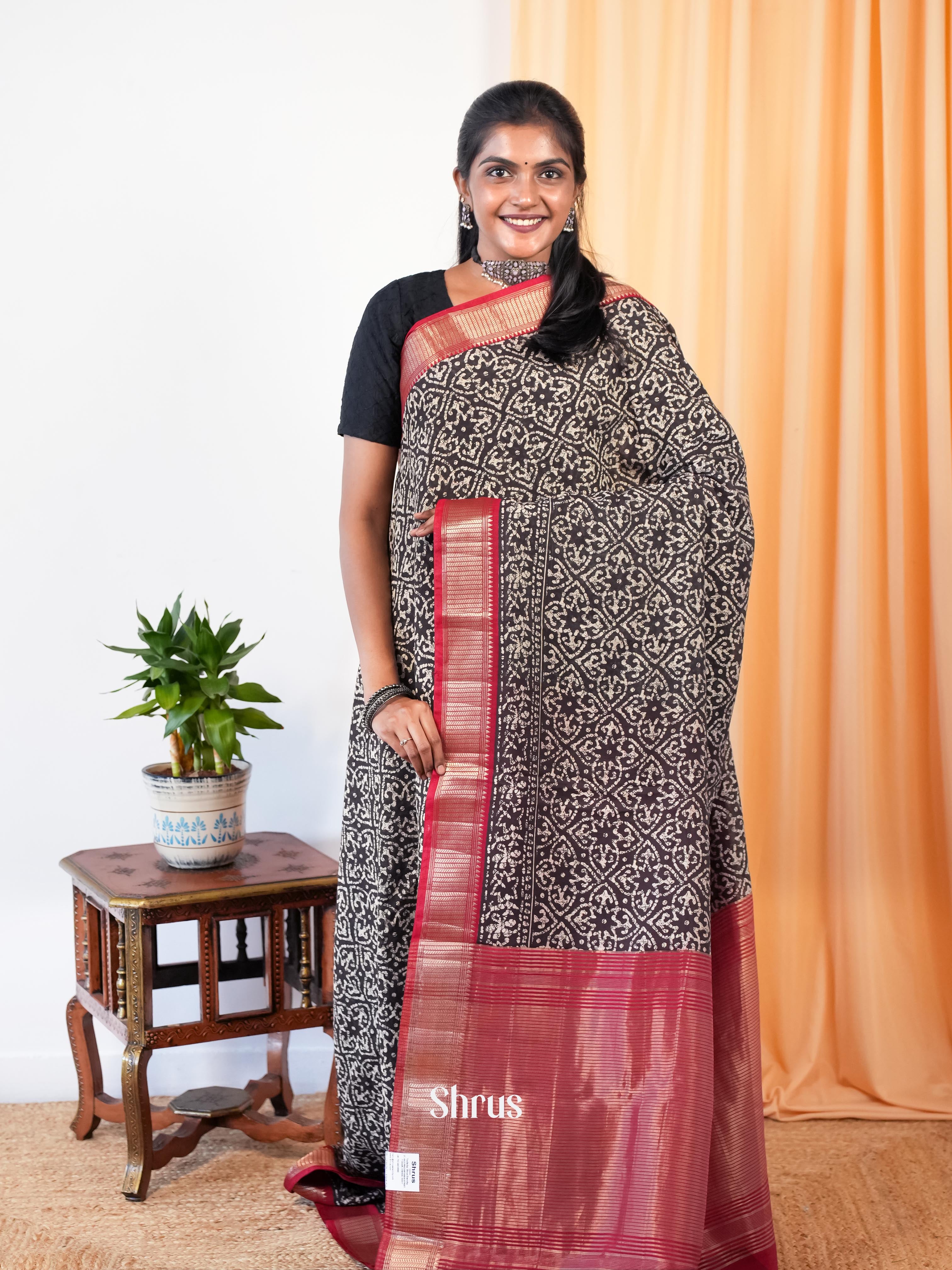 Black & Red - Art Modal Saree - Shop on Shrus.com