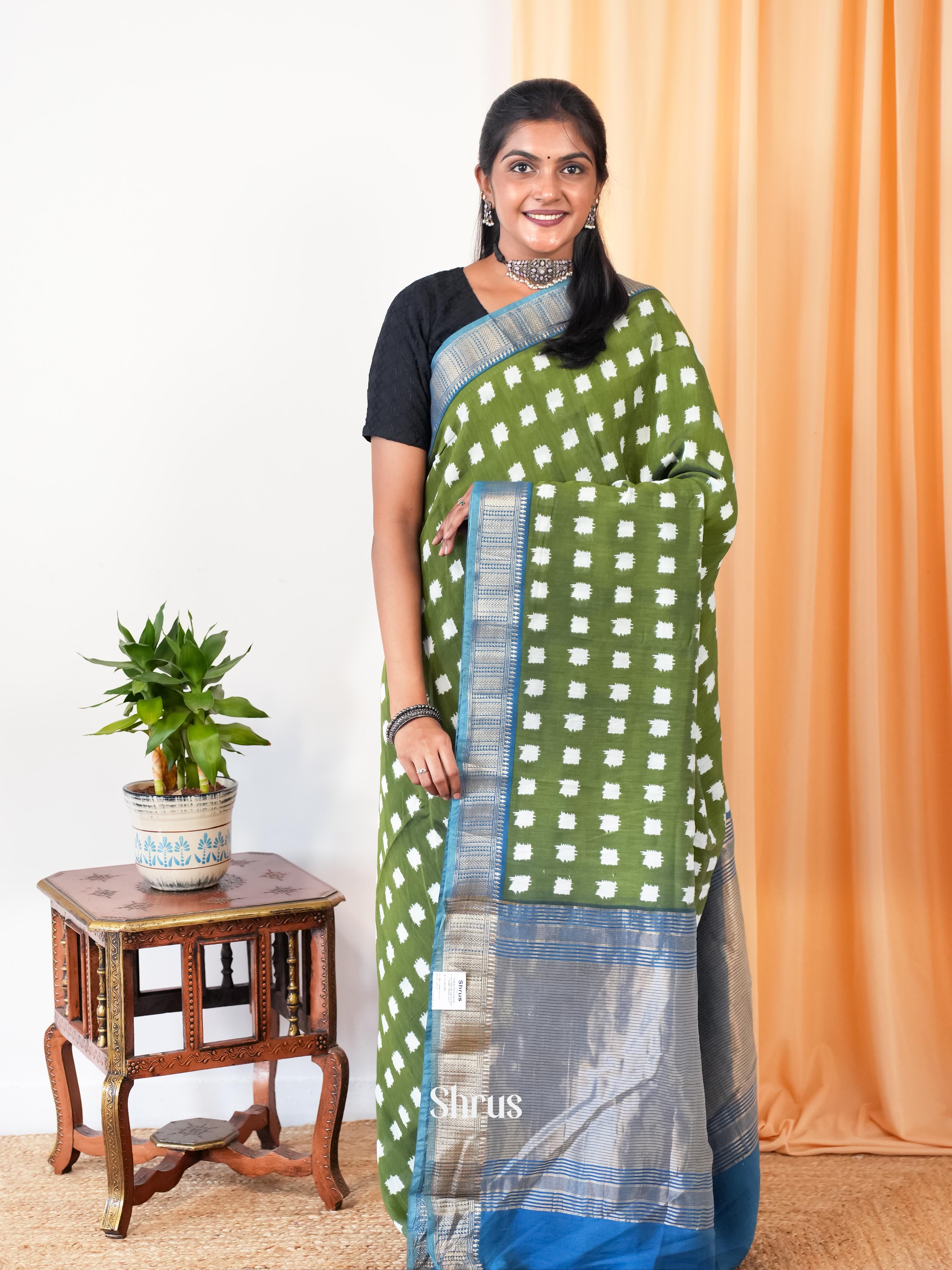 Green & Blue - Art Modal Saree - Shop on Shrus.com