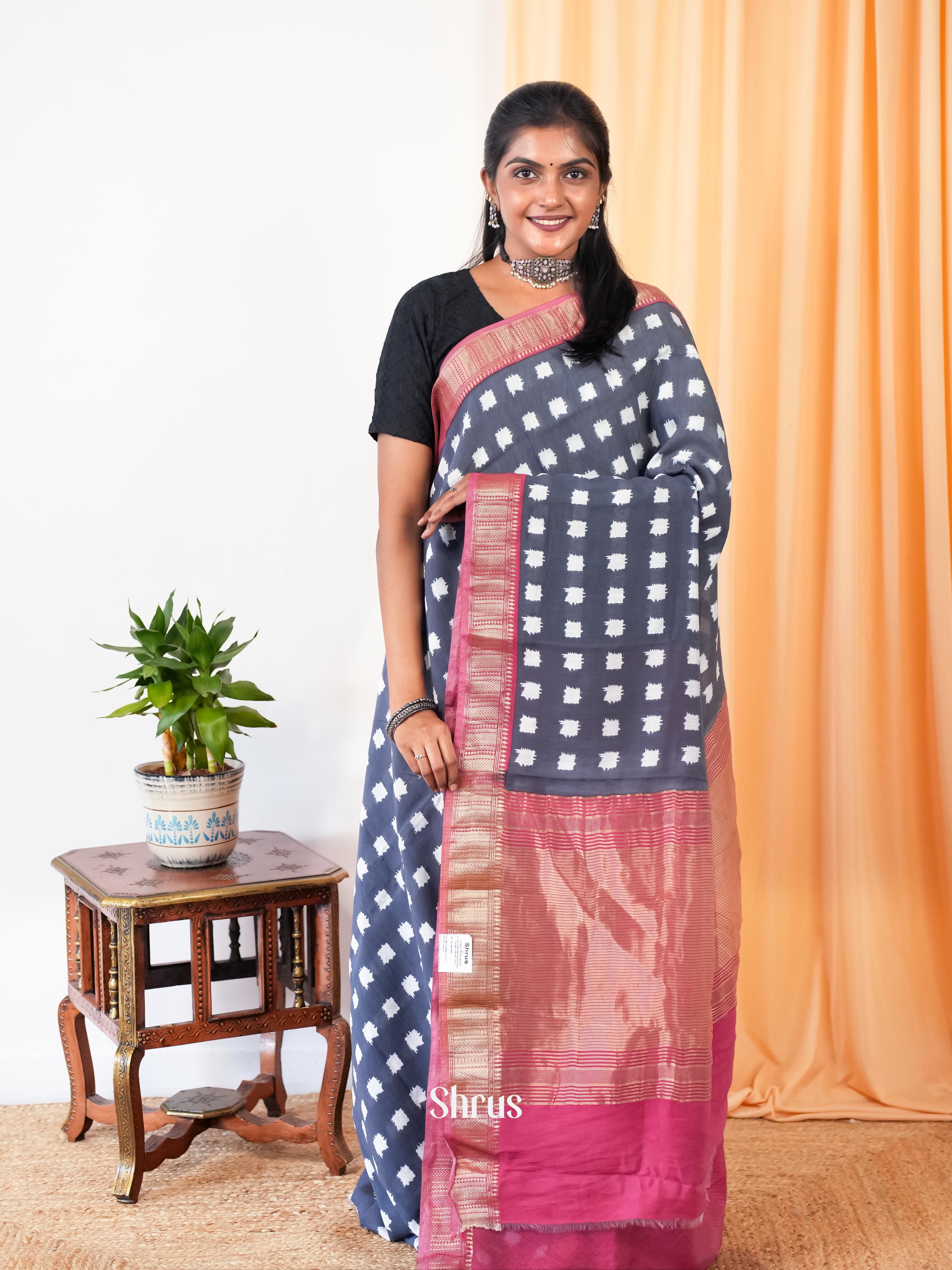 Grey & Maroon - Art Modal Saree - Shop on Shrus.com