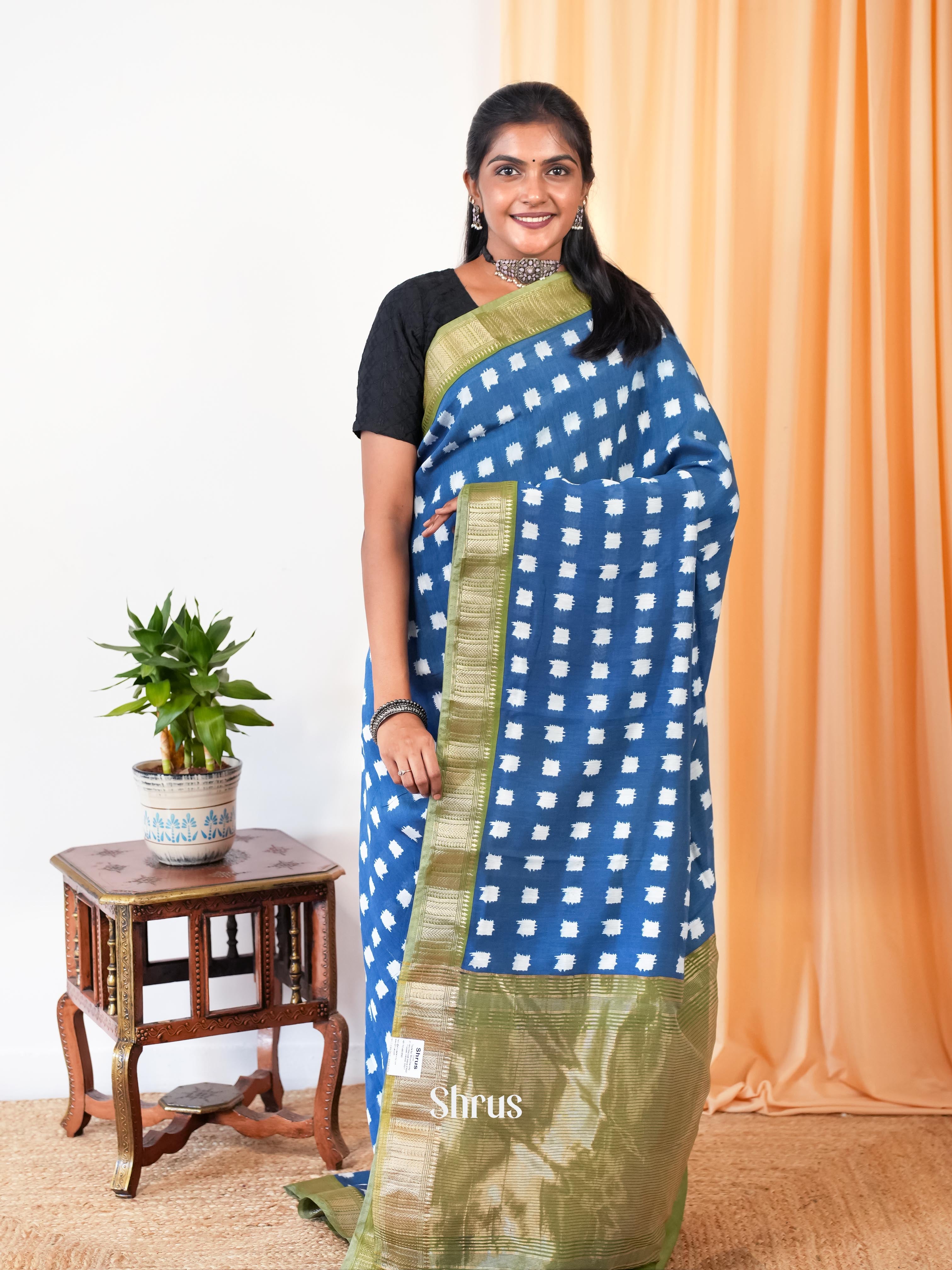 Blue & Green - Art Modal Saree - Shop on Shrus.com