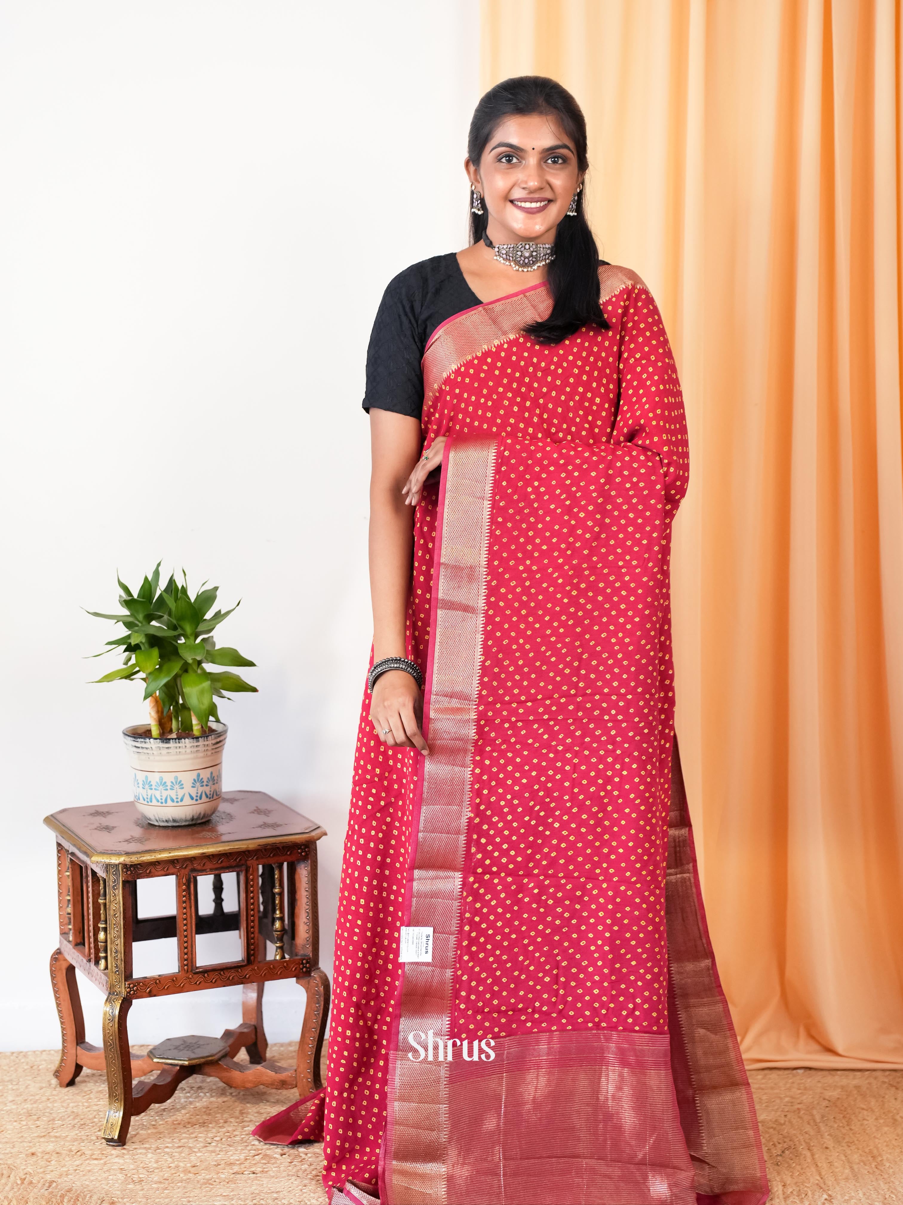 Red - Art Modal Saree - Shop on Shrus.com