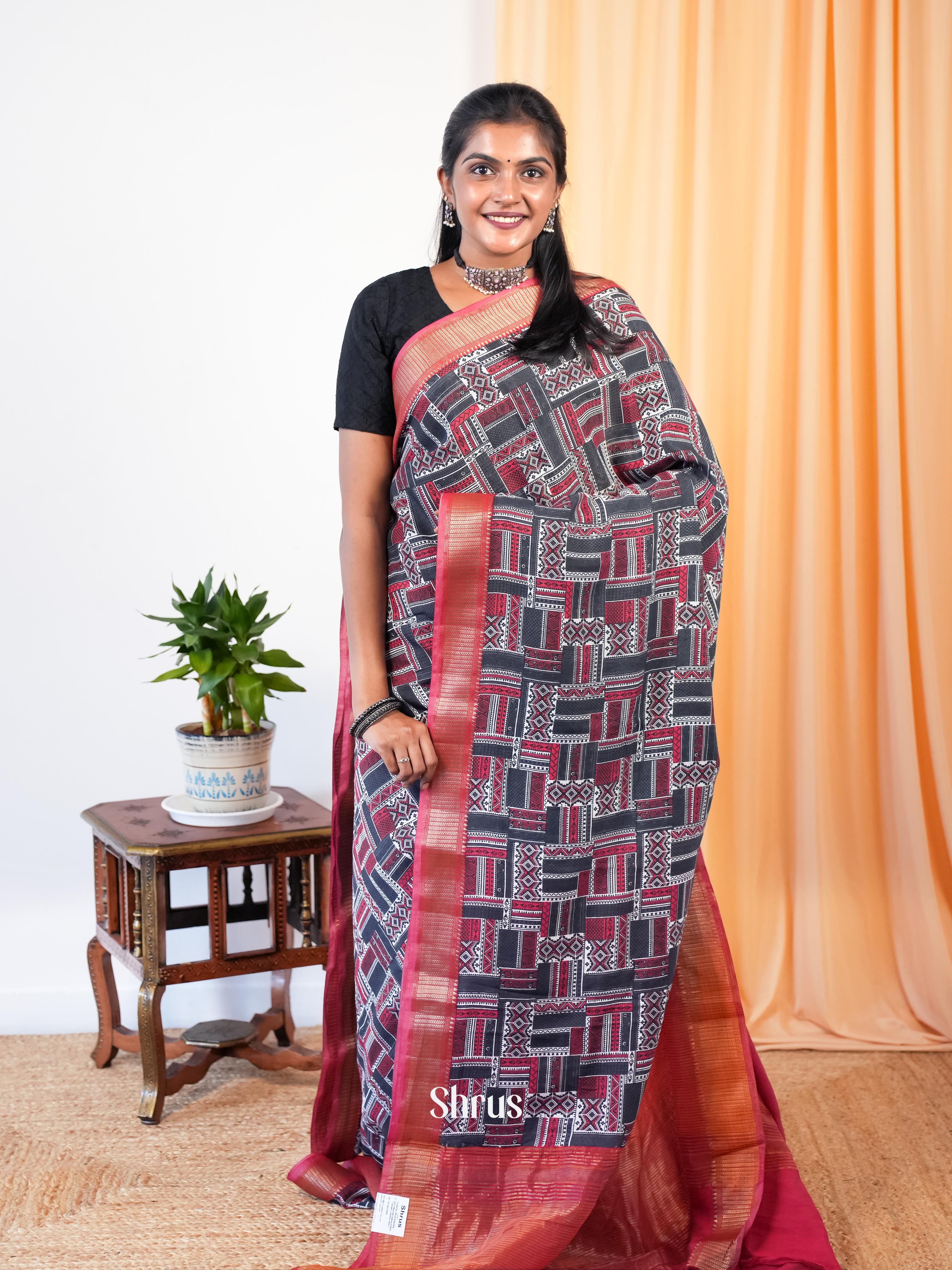 Black & Red - Art Modal Saree - Shop on Shrus.com