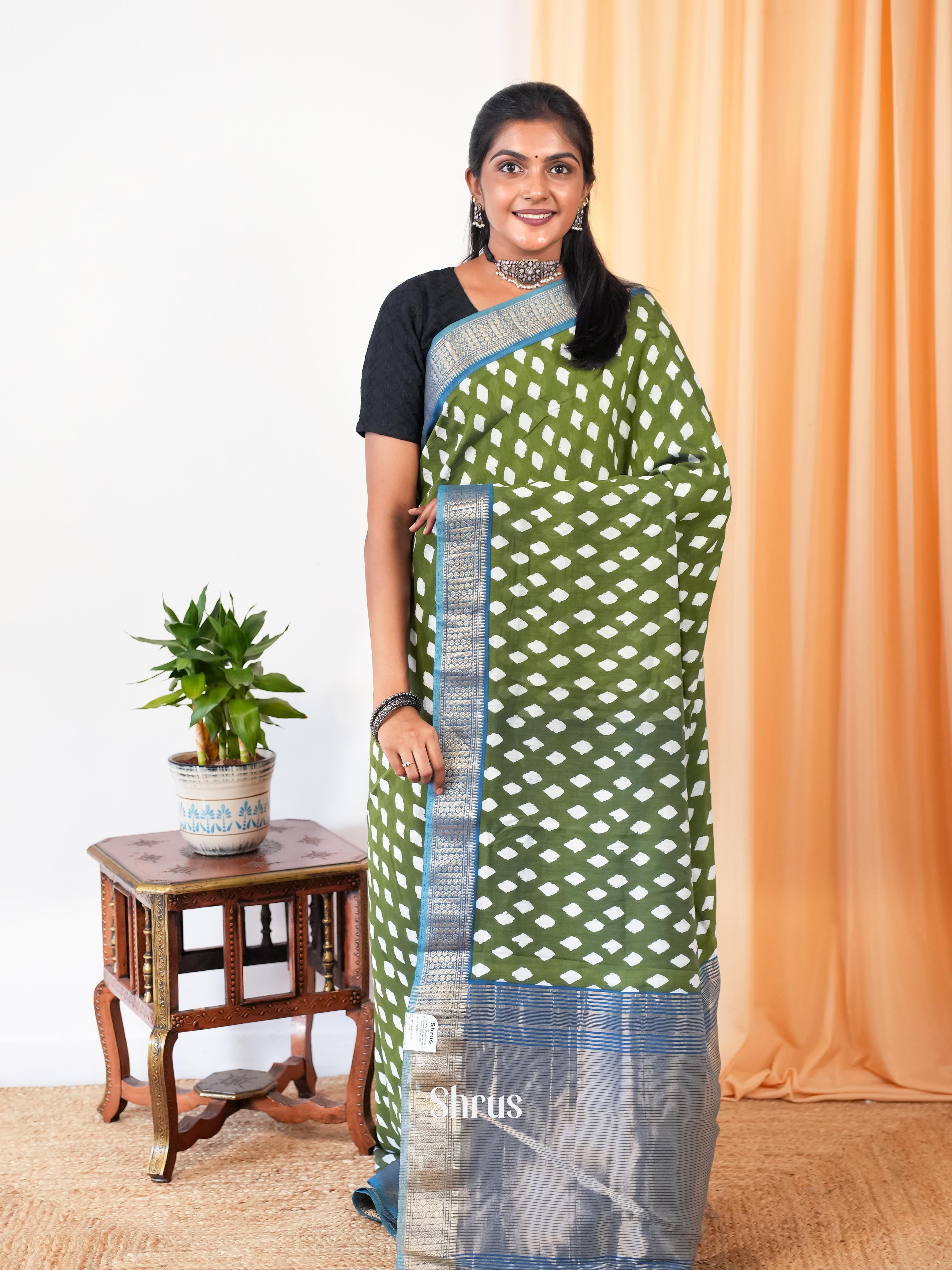 Green & Blue - Art Modal Saree - Shop on Shrus.com