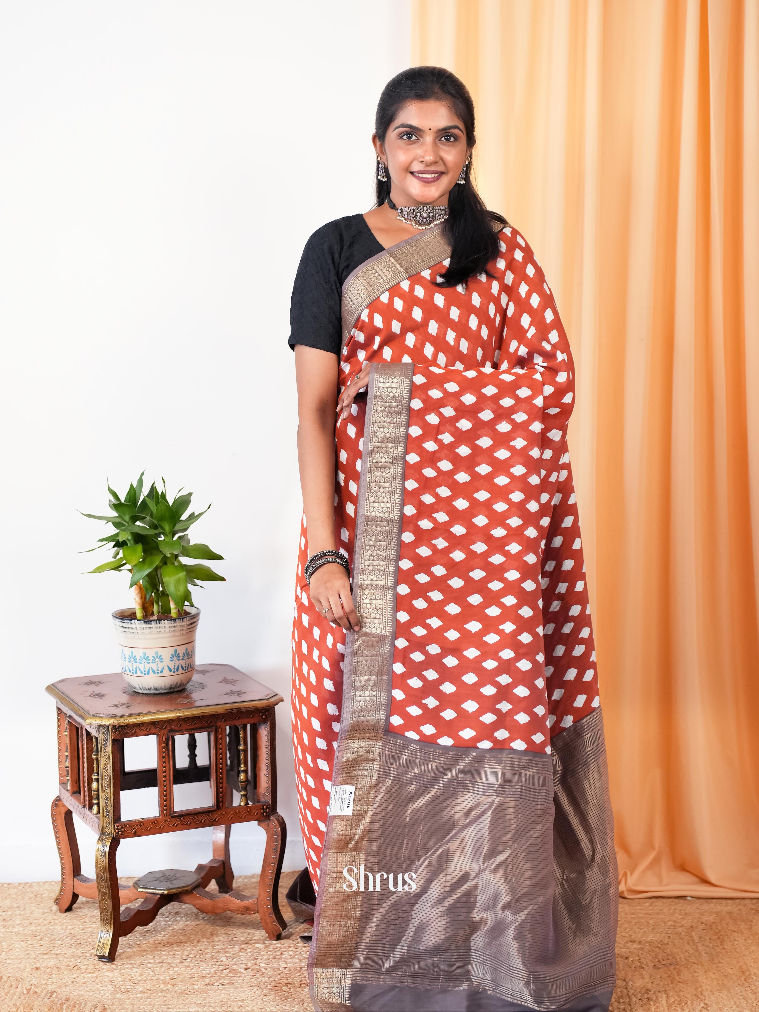 Brick & Grey - Art Modal Saree - Shop on Shrus.com