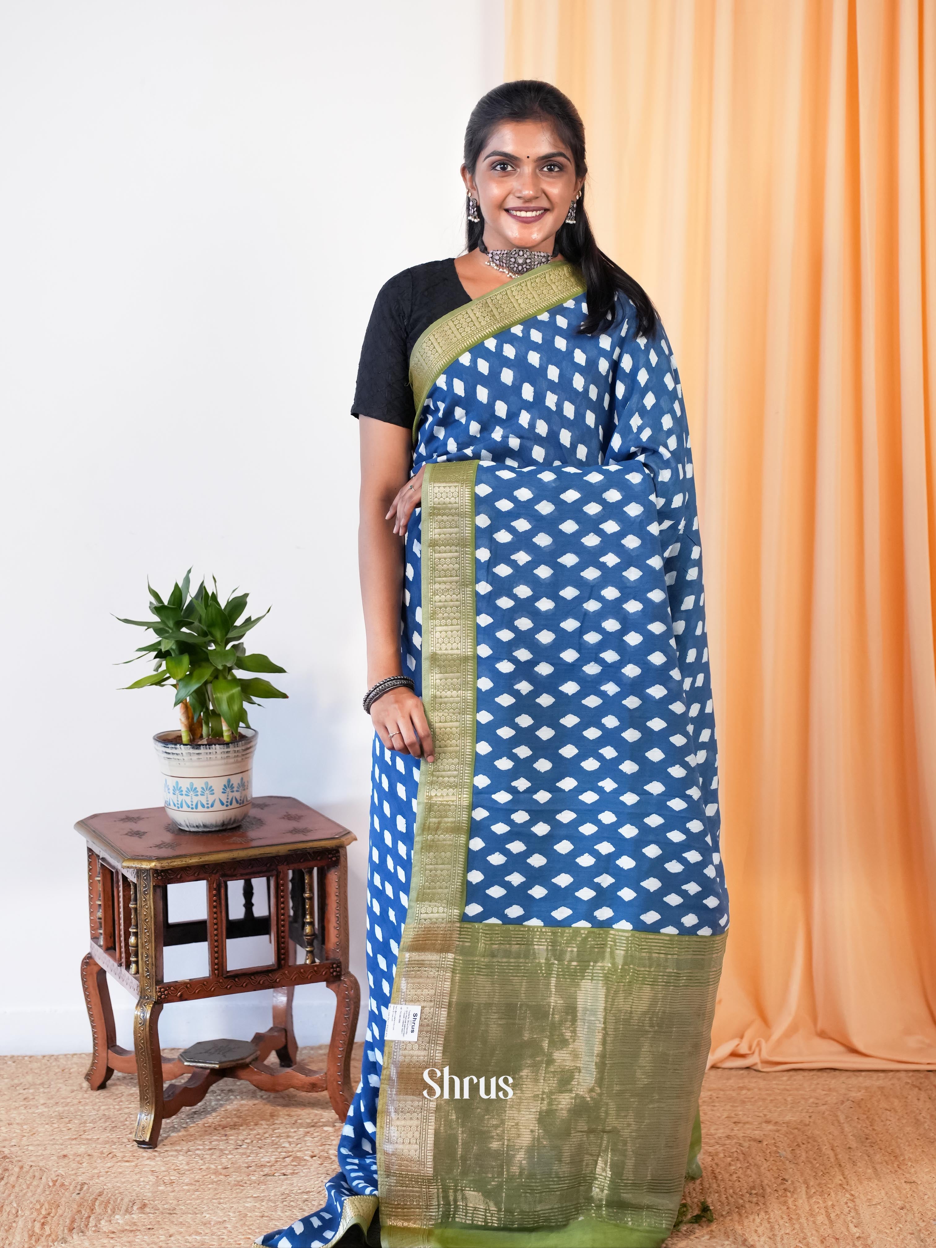 Blue & Green - Art Modal Saree - Shop on Shrus.com
