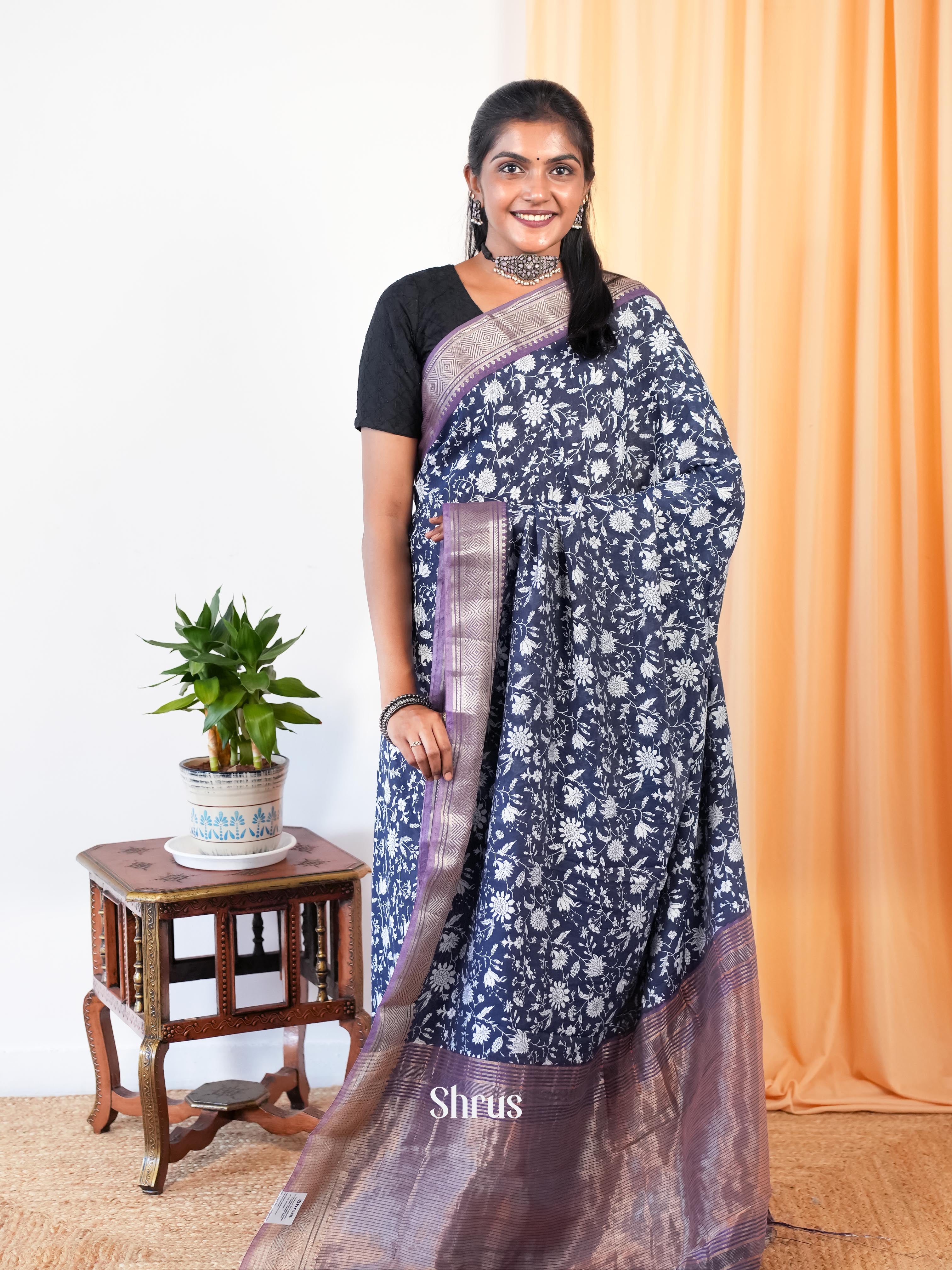 Blue & Purple - Art Modal Saree - Shop on Shrus.com