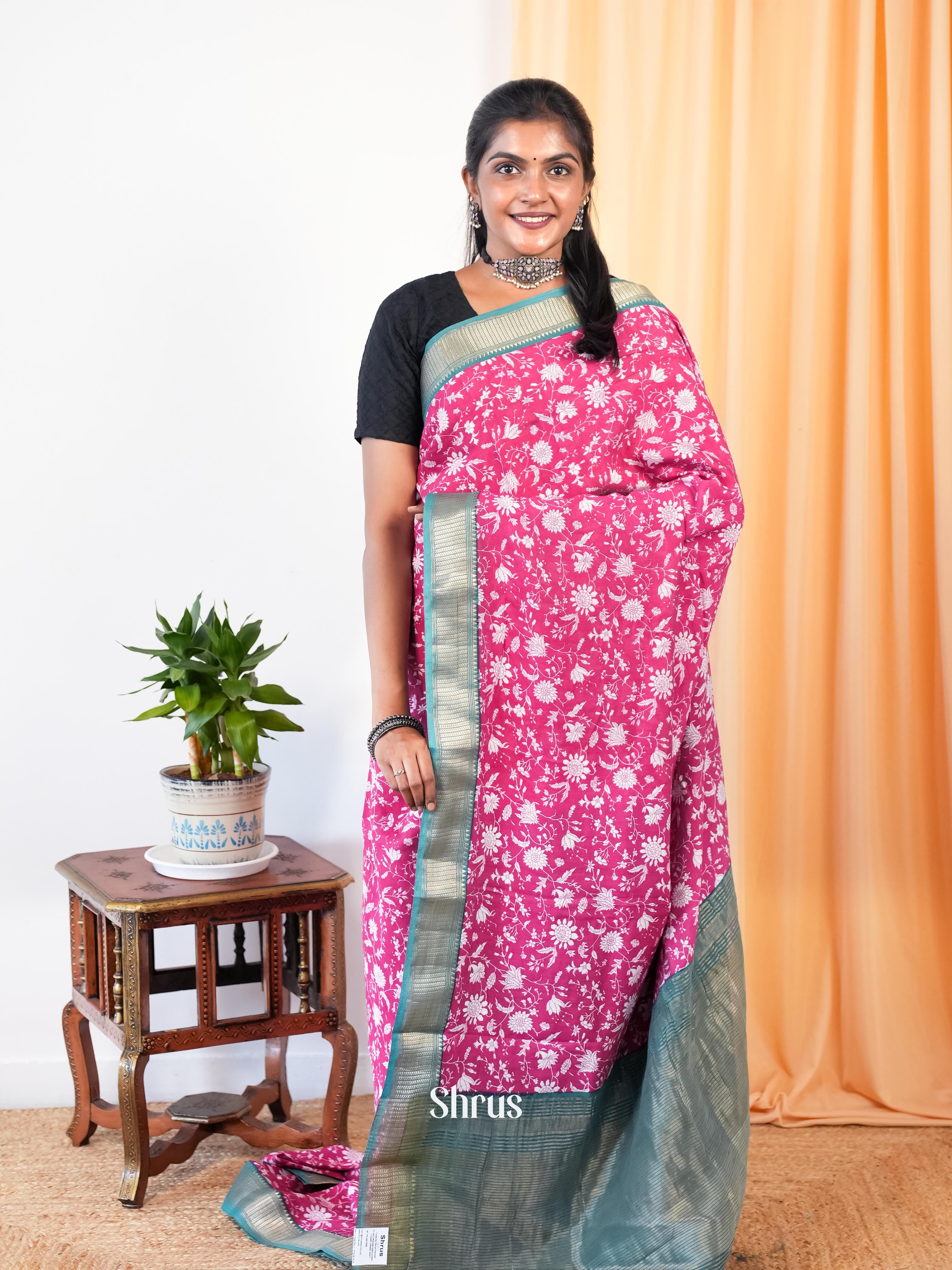 Pink & Green - Art Modal Saree - Shop on Shrus.com