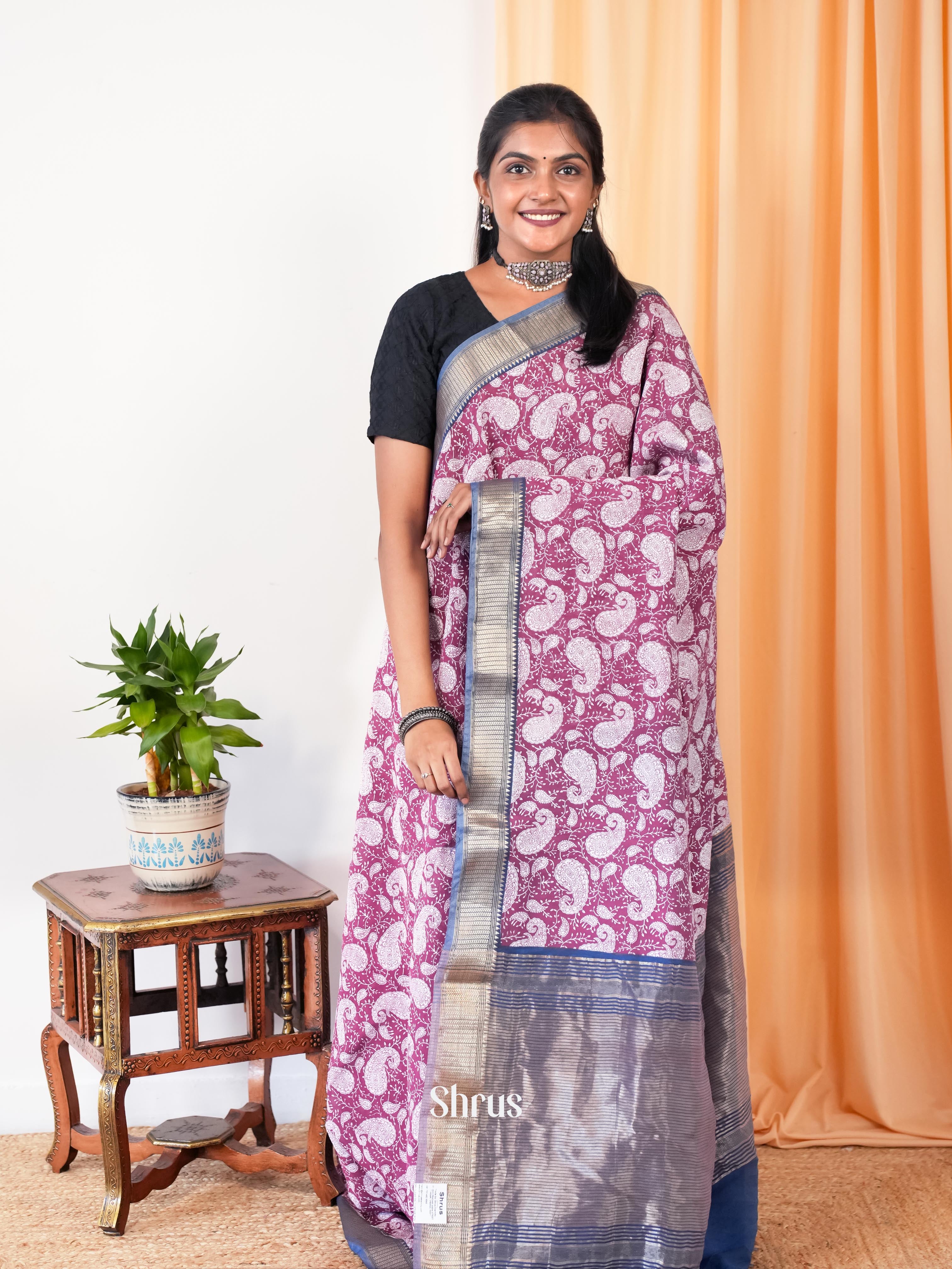 Purple & Blue - Art Modal Saree - Shop on Shrus.com