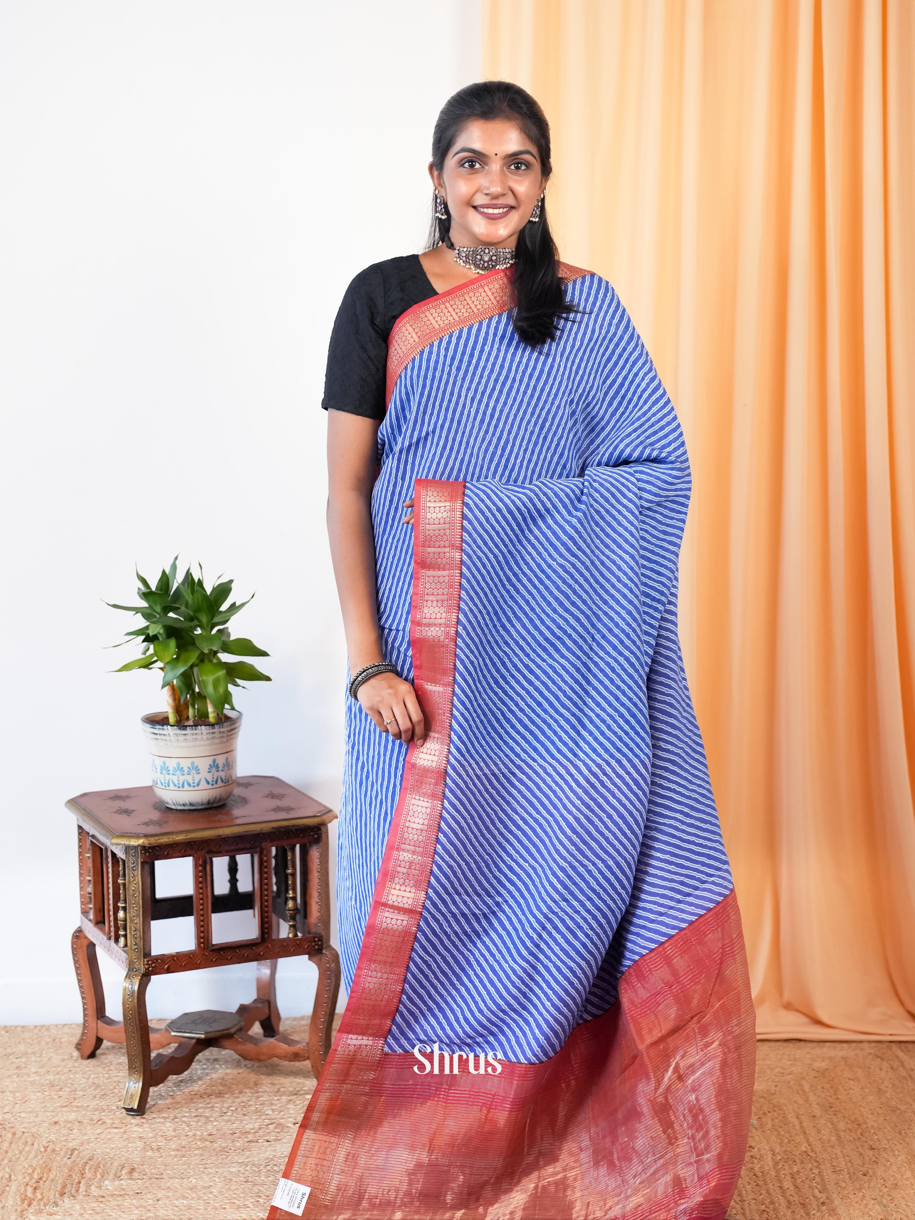 Blue & Red - Art Modal Saree - Shop on Shrus.com