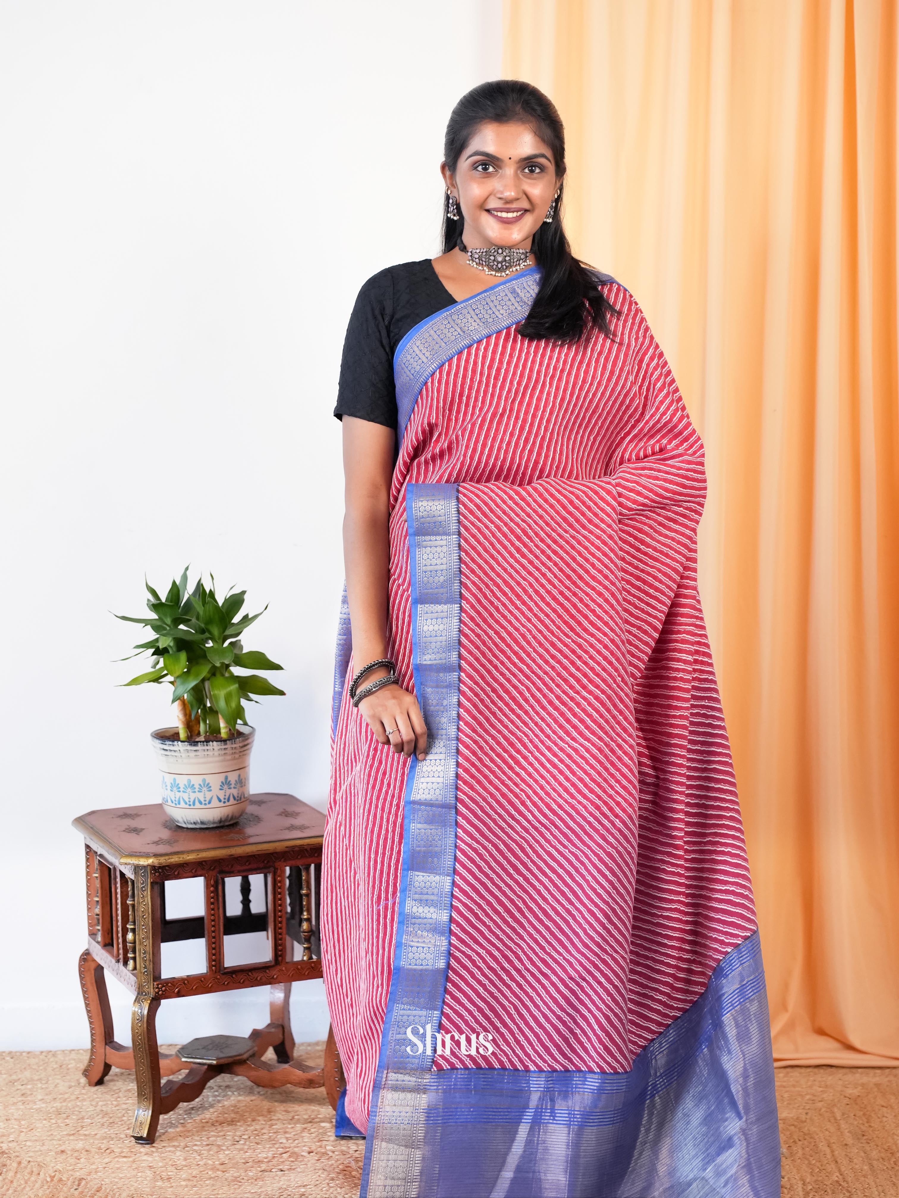 Red & Blue - Art Modal Saree - Shop on Shrus.com