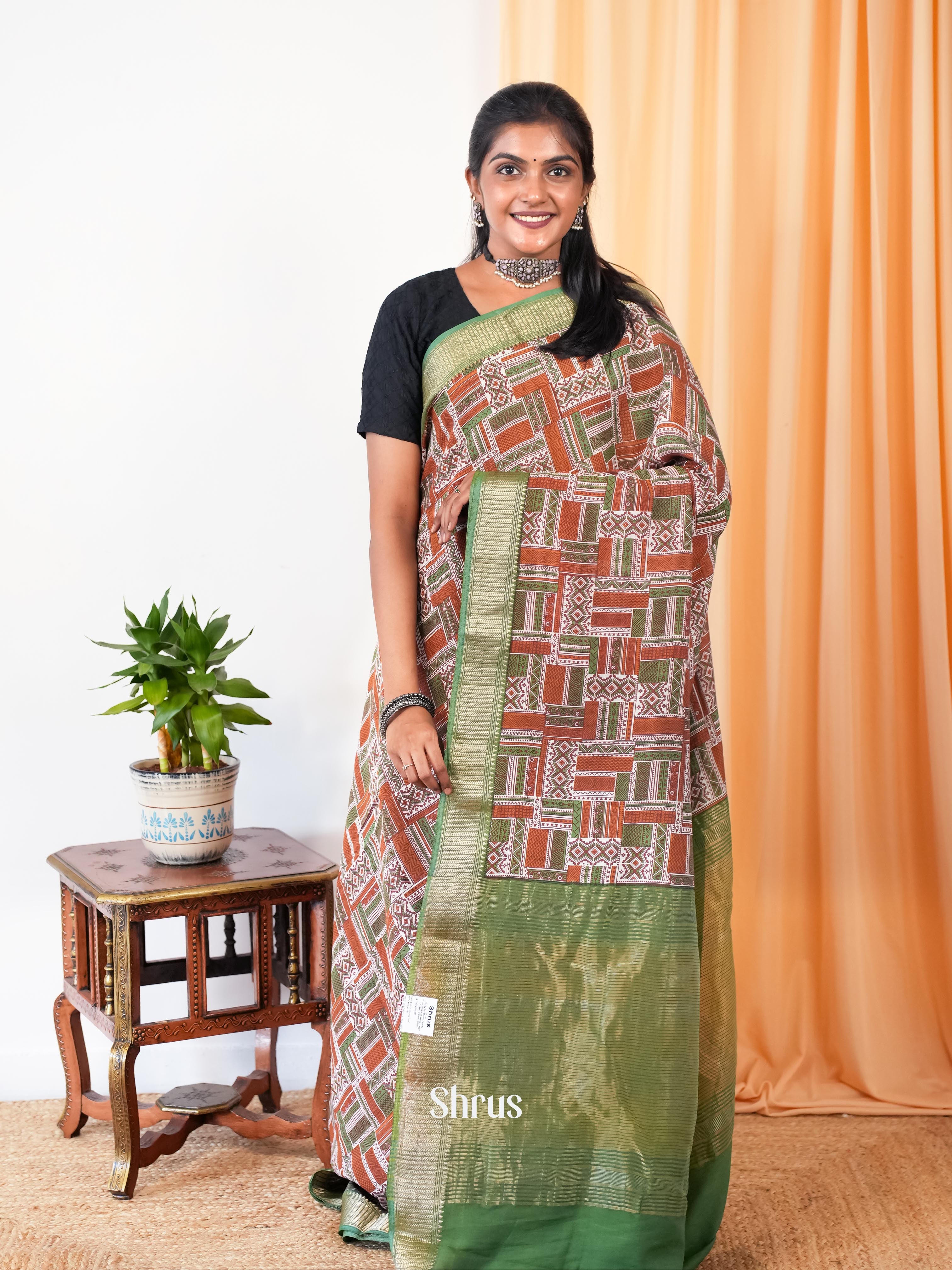 Brown & Green - Art Modal Saree - Shop on Shrus.com