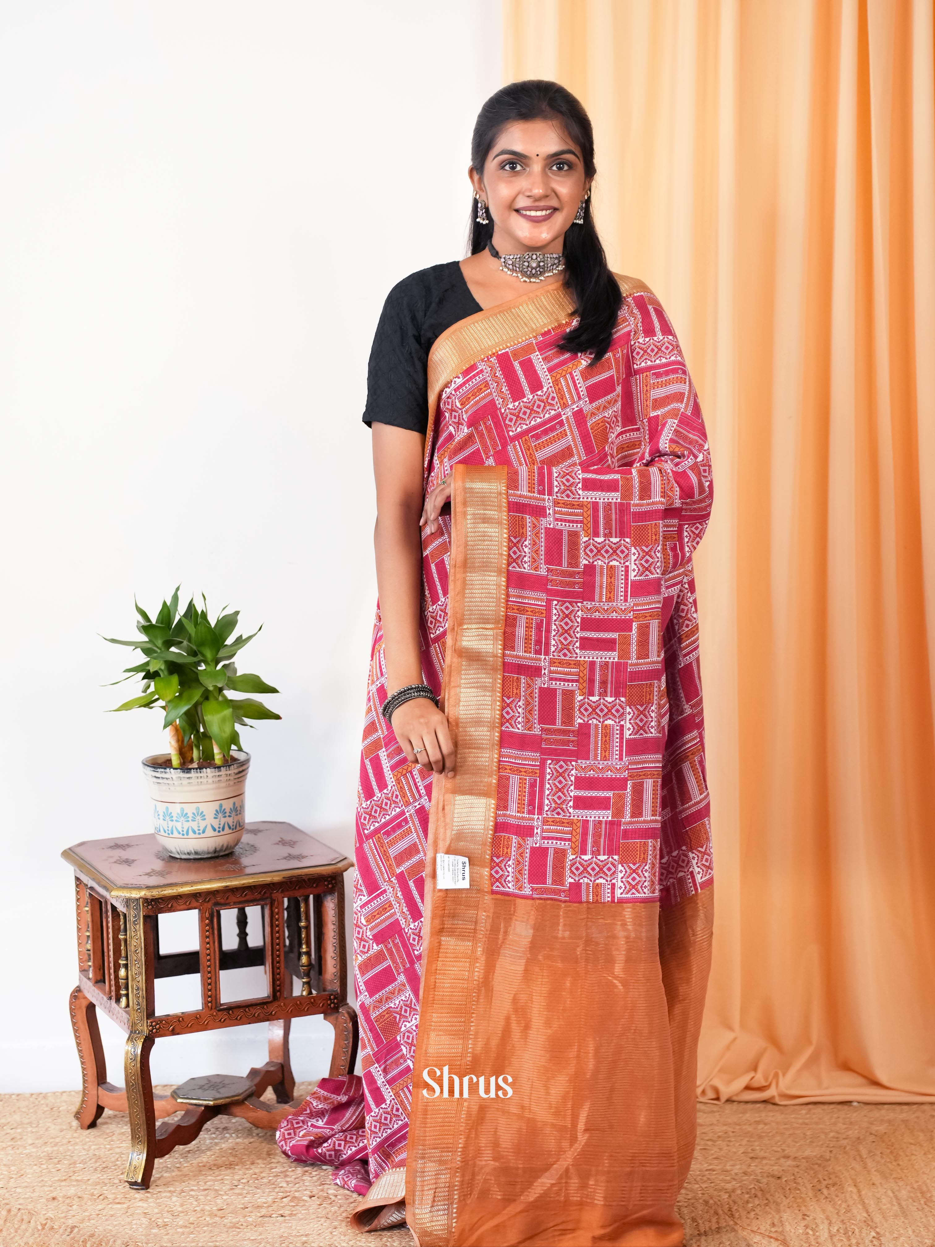 Red & Brown - Art Modal Saree - Shop on Shrus.com