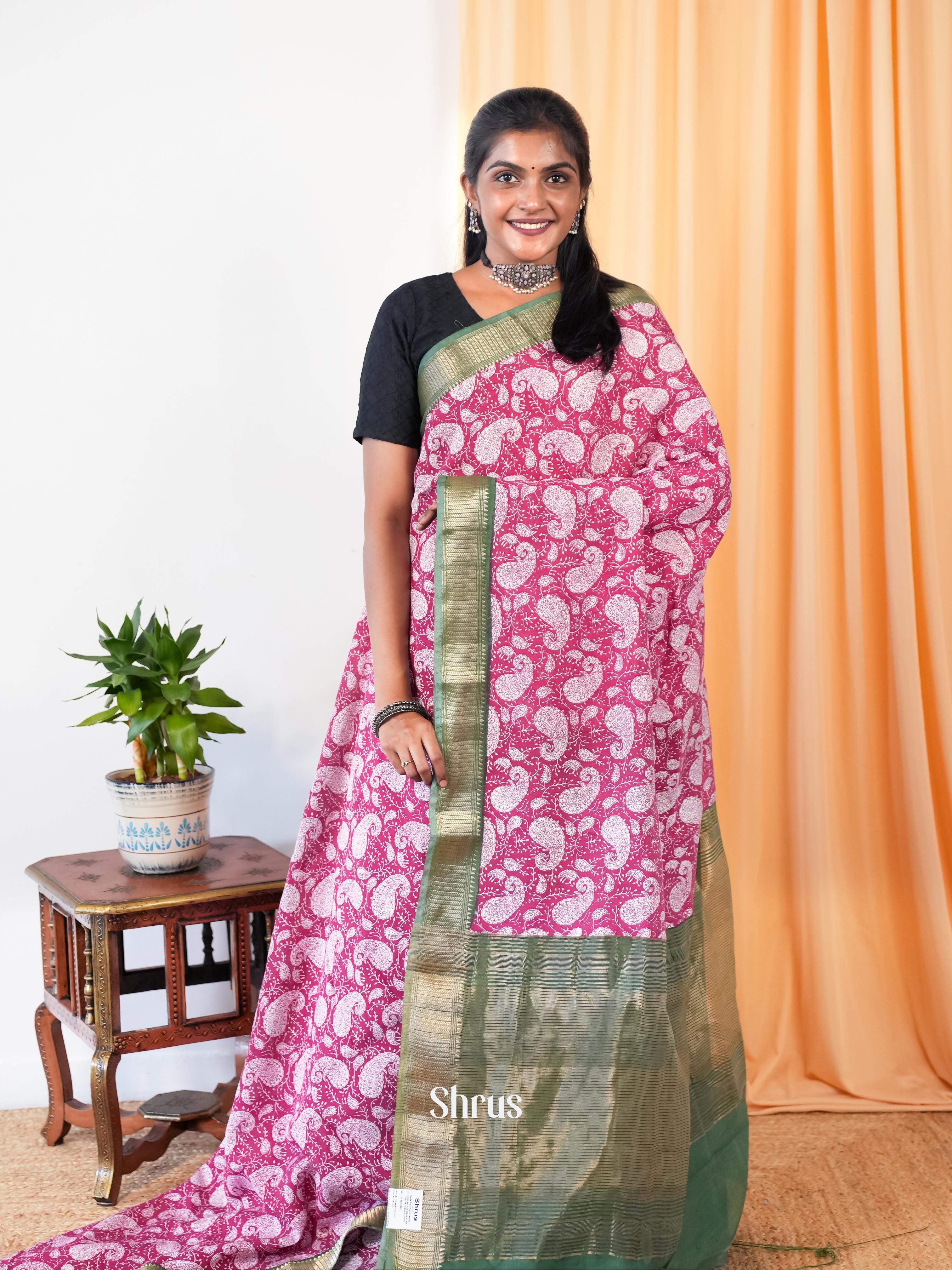 Pink & Green - Art Modal Saree - Shop on Shrus.com