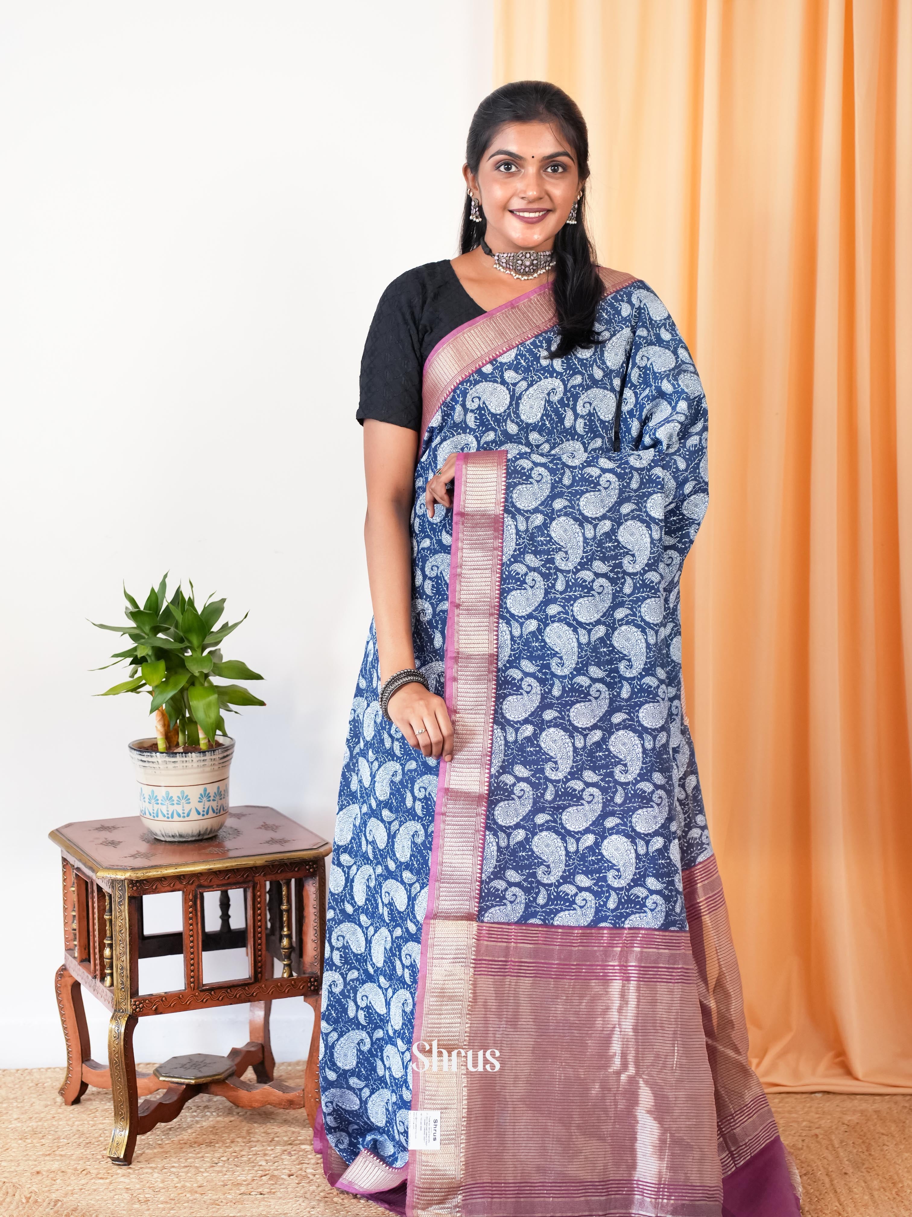 Blue & Pink - Art Modal Saree - Shop on Shrus.com