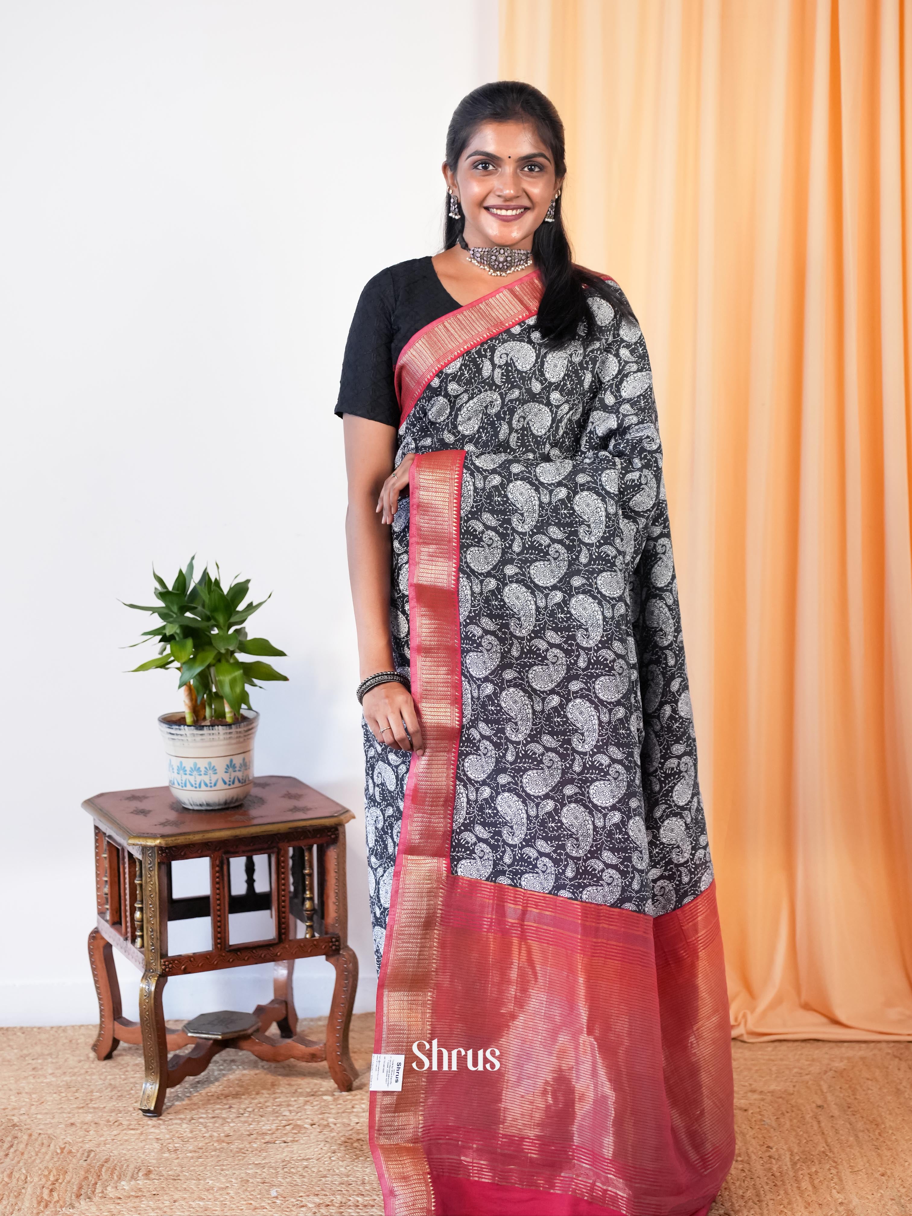 Black & Maroon - Art Modal Saree - Shop on Shrus.com