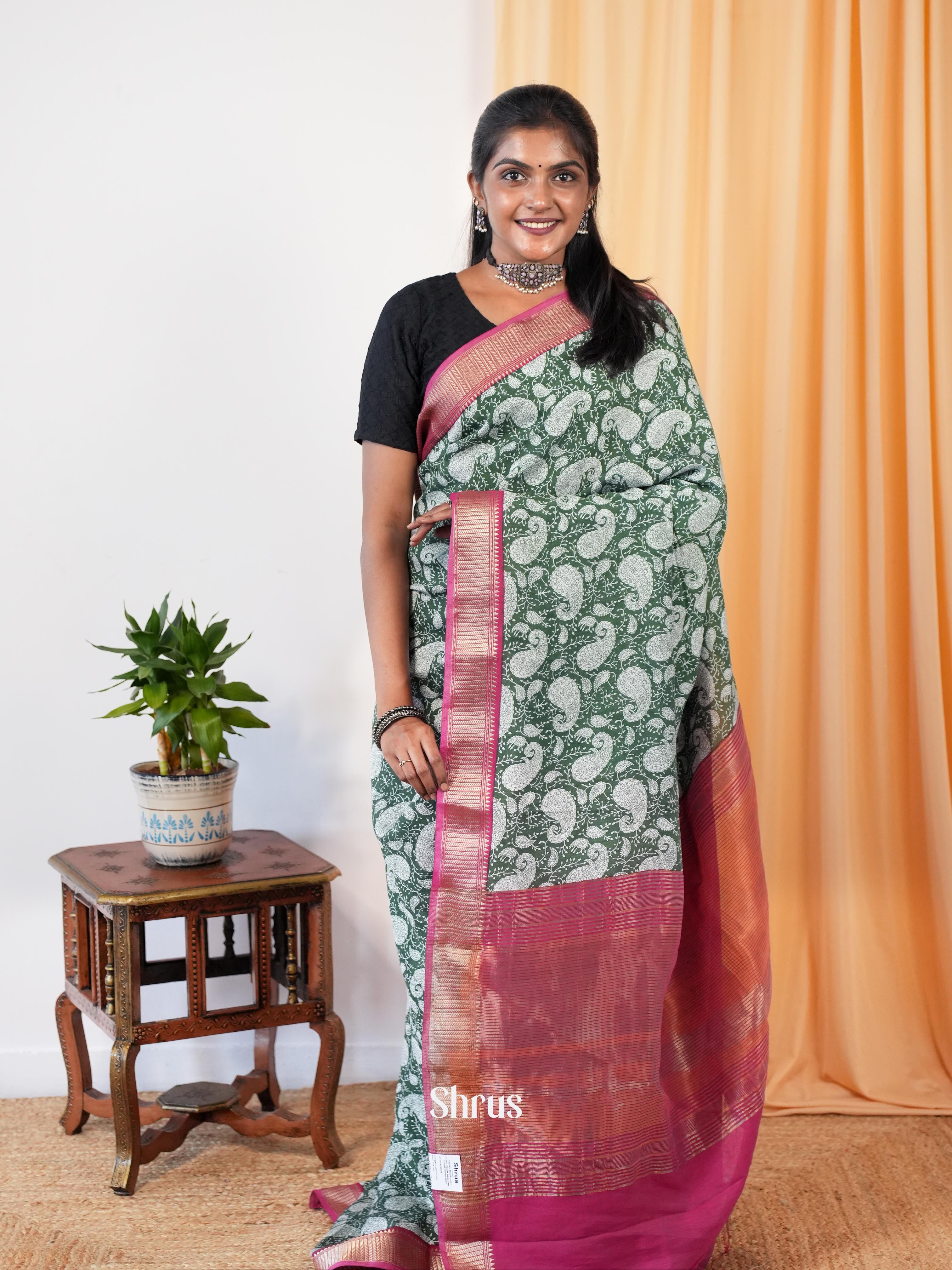 Green - Art Modal Saree - Shop on Shrus.com