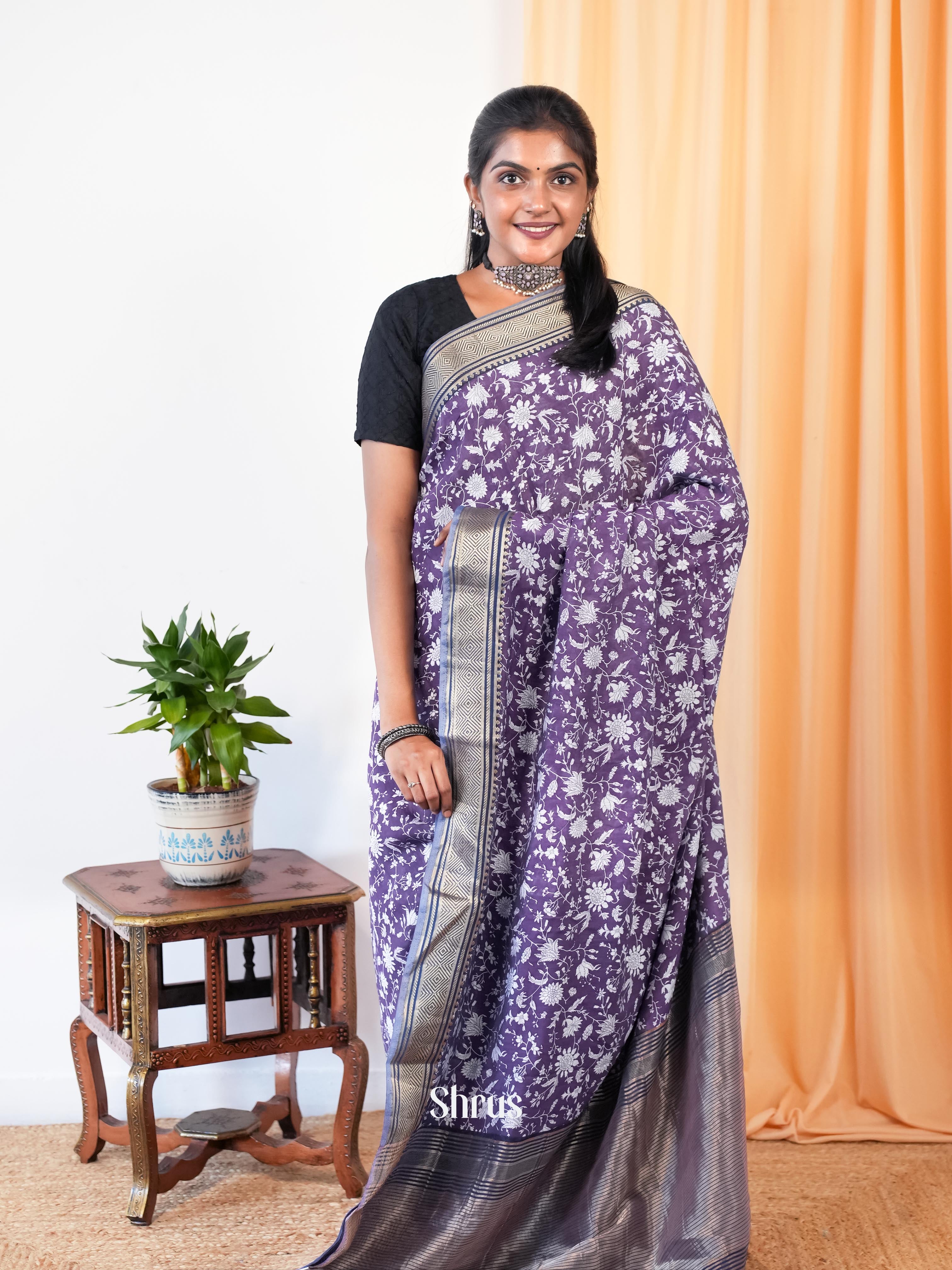 Purple & Blue - Art Modal Saree - Shop on Shrus.com