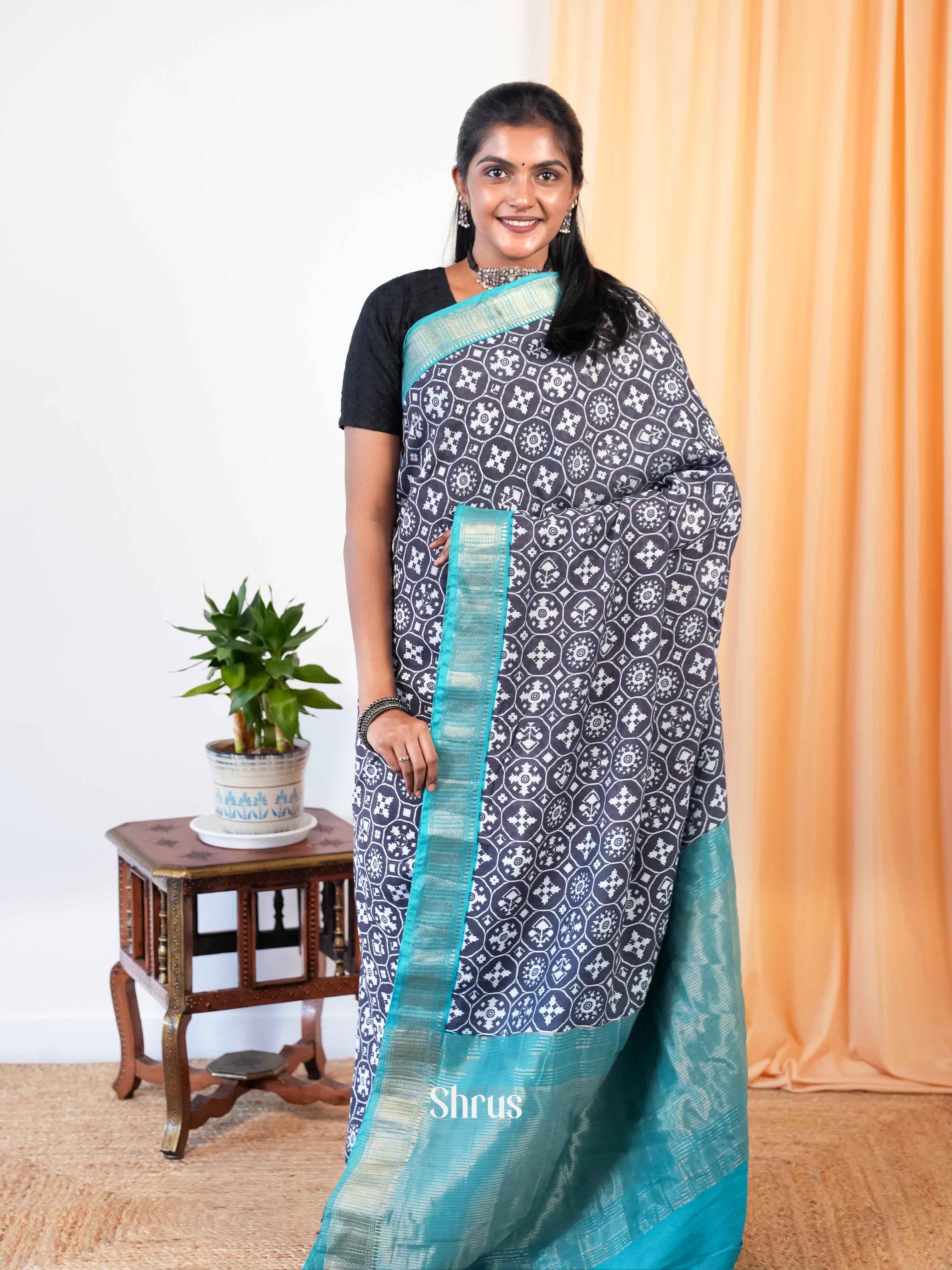 Grey & Teal - Art Modal Saree - Shop on Shrus.com
