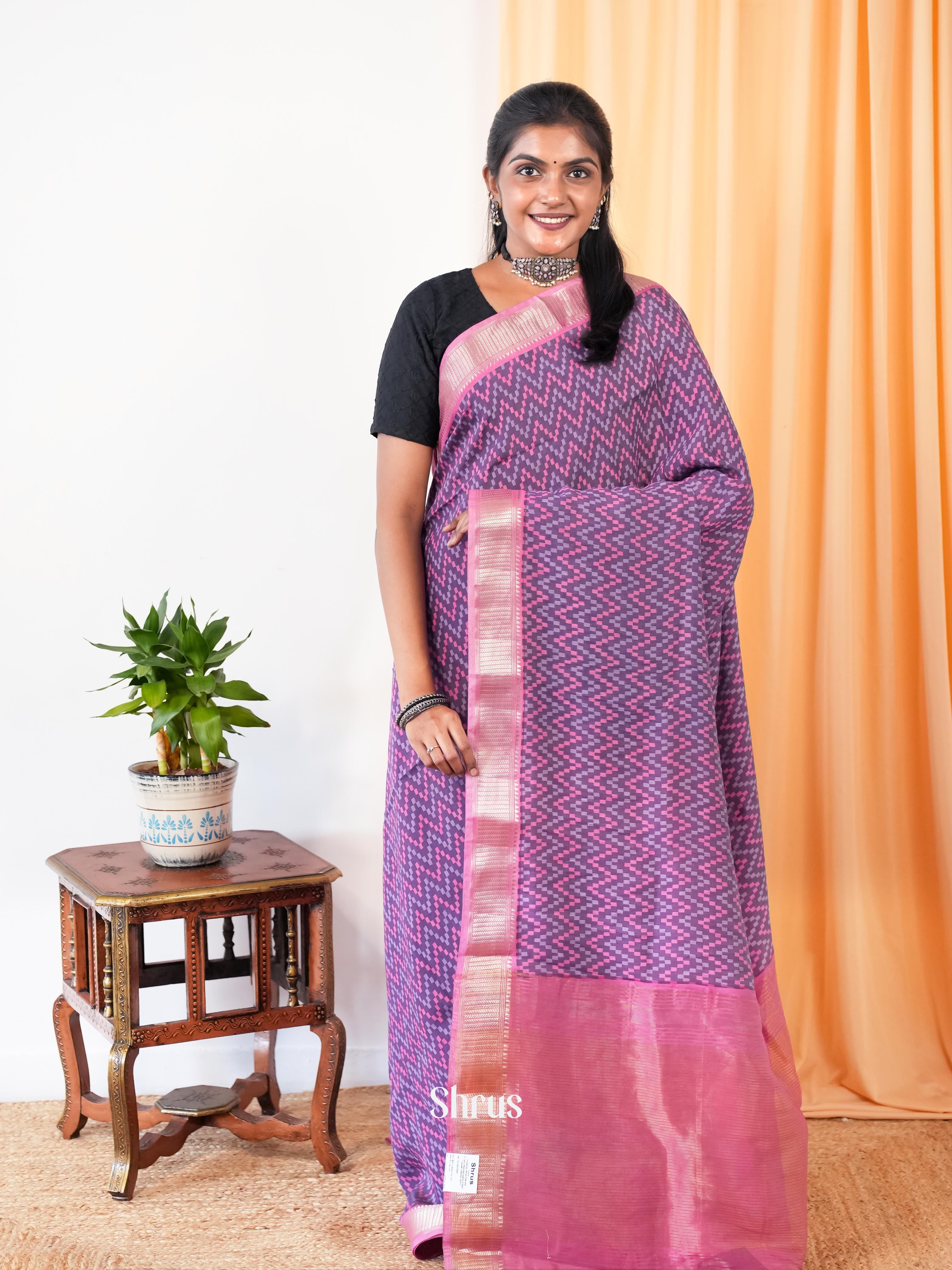 Purple & Pink- Art Modal Saree - Shop on Shrus.com