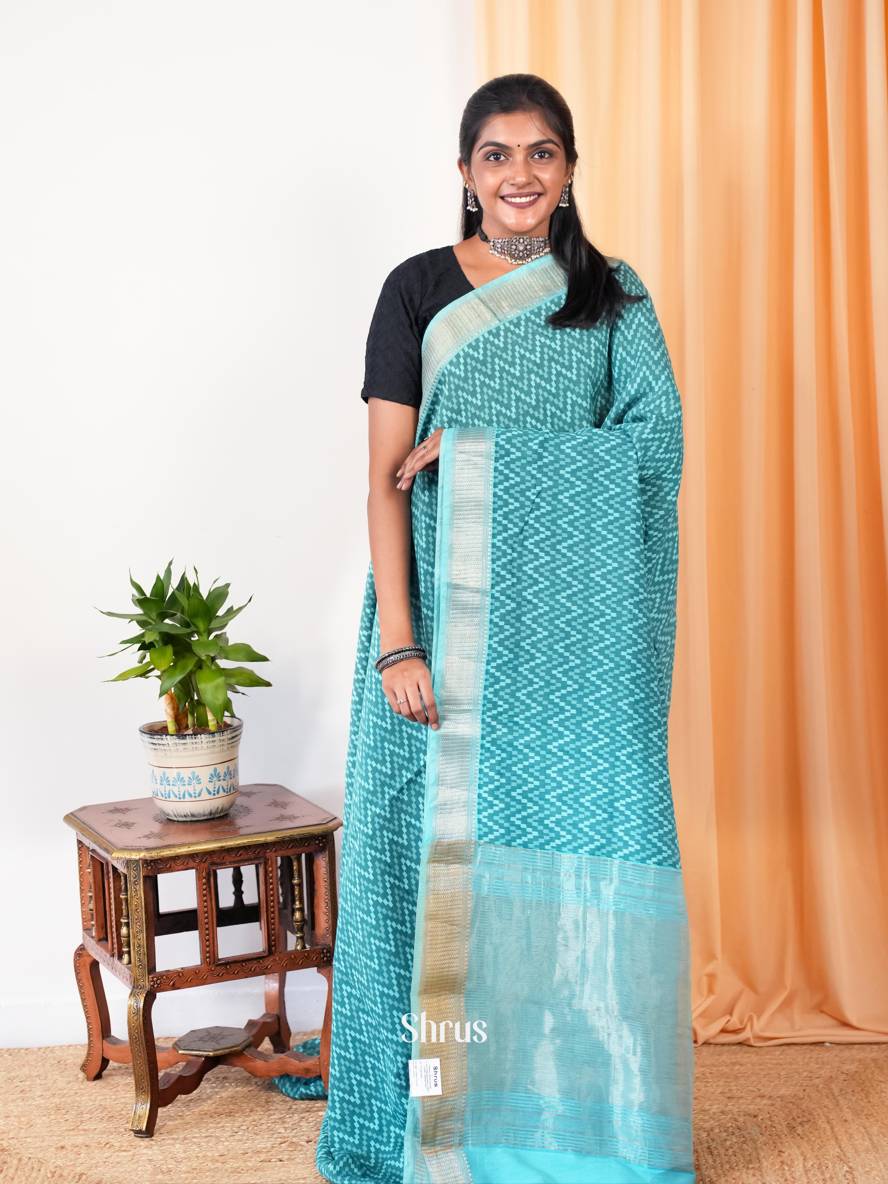 Teal- Art Modal Saree - Shop on Shrus.com