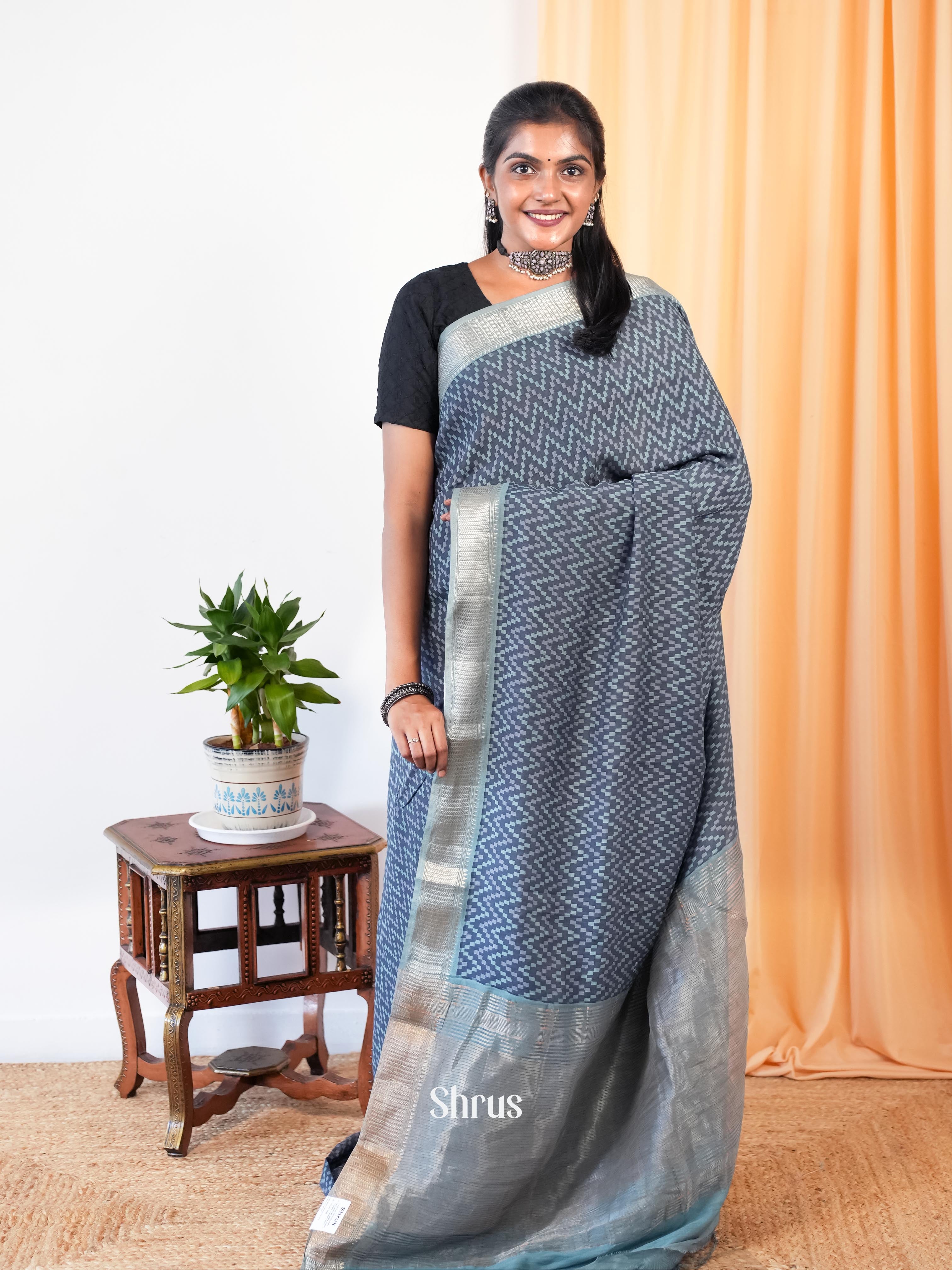 Grey - Art Modal Saree - Shop on Shrus.com