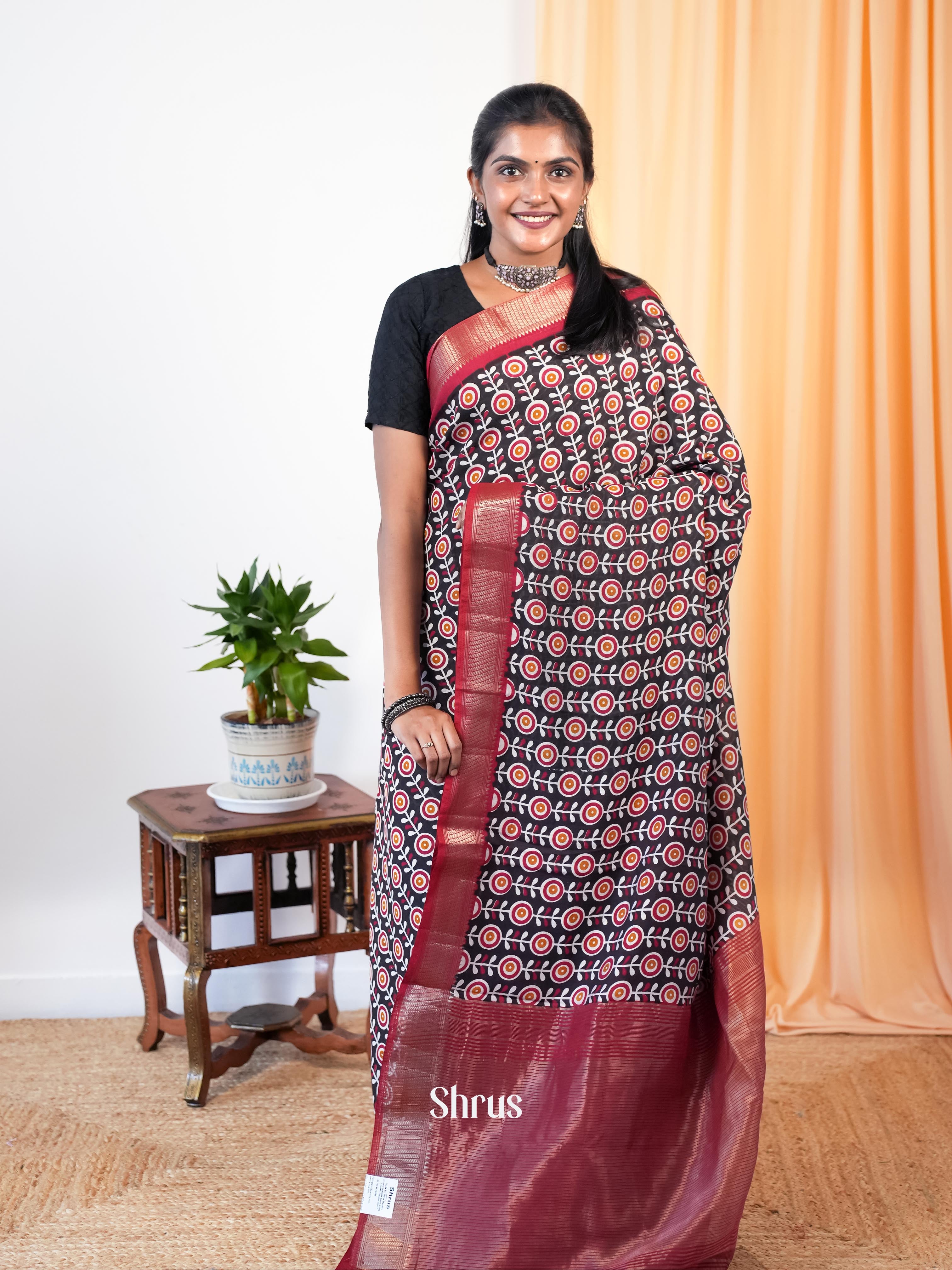 Black & Maroon- Art Modal Saree - Shop on Shrus.com