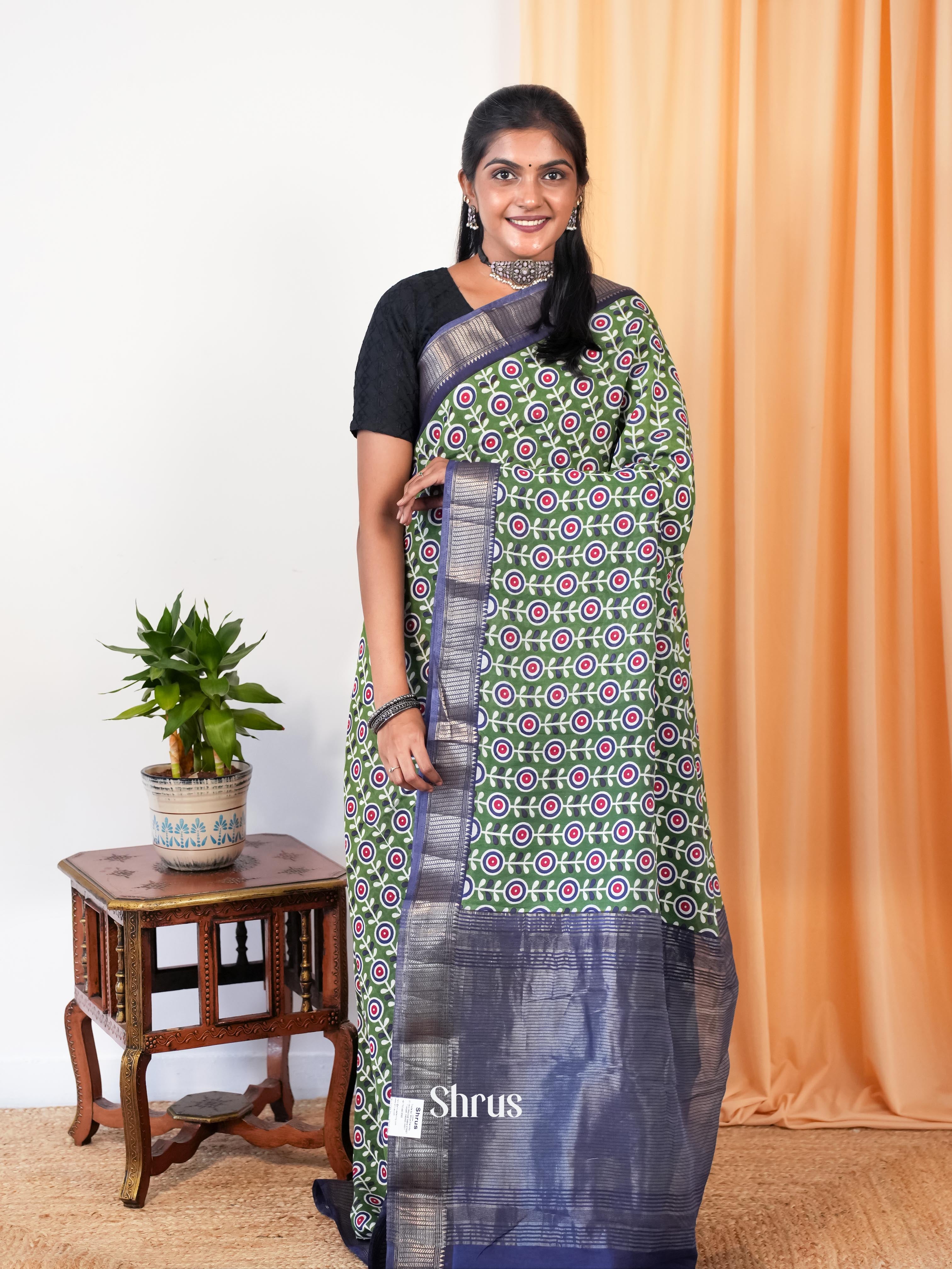 Green & Blue - Art Modal Saree - Shop on Shrus.com