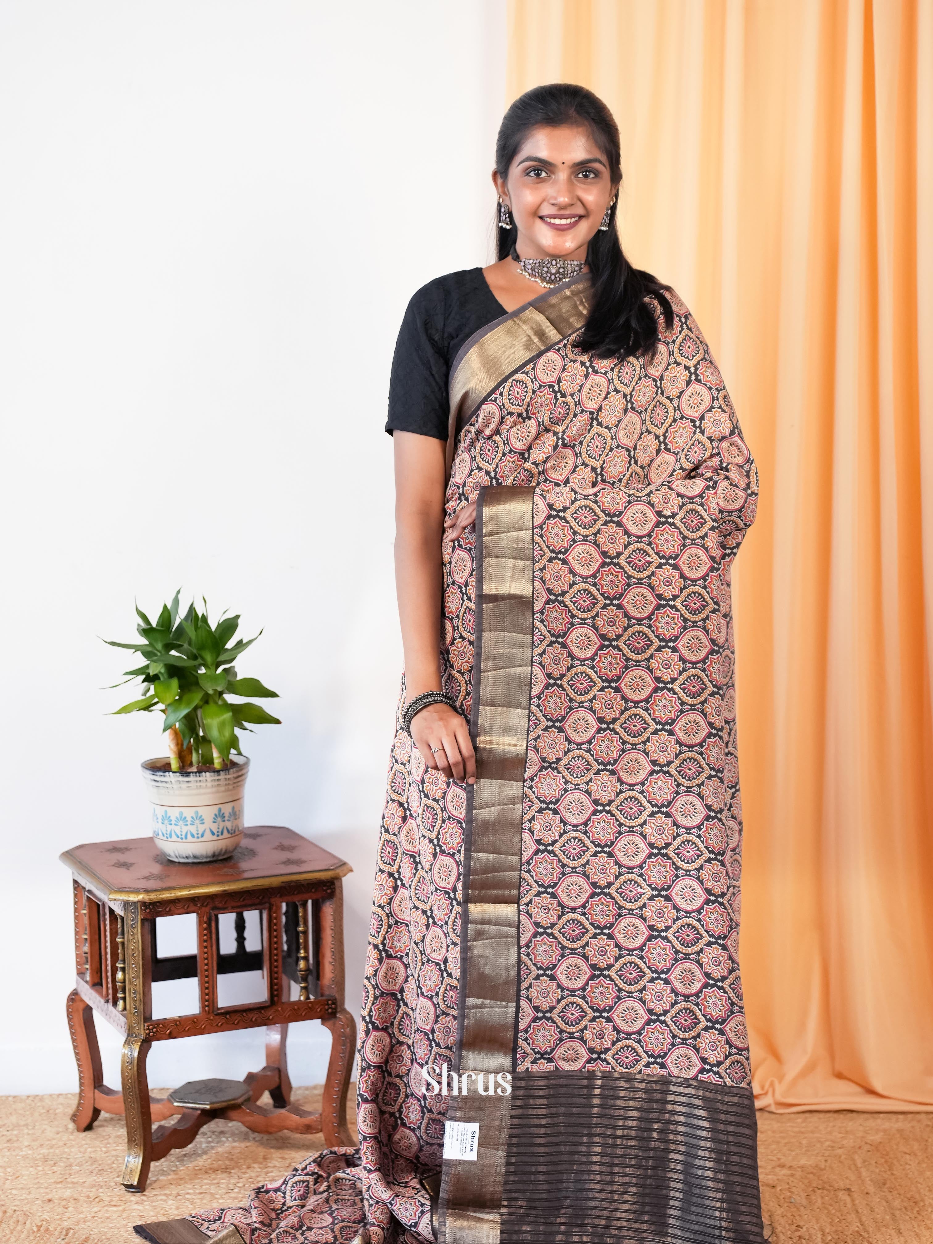 Beige & Grey - Art Modal Saree - Shop on Shrus.com