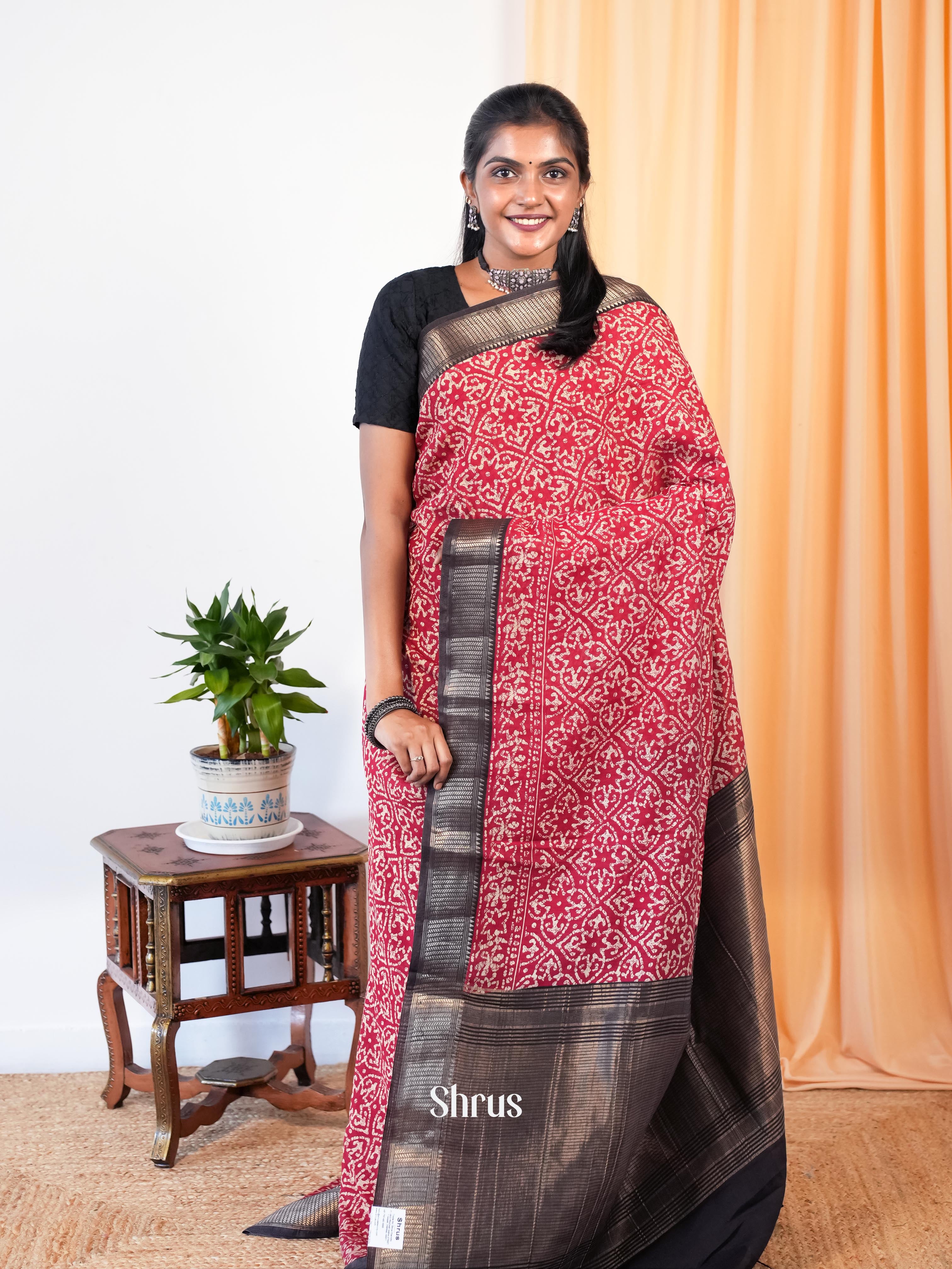 Red & Black - Art Modal Saree - Shop on Shrus.com