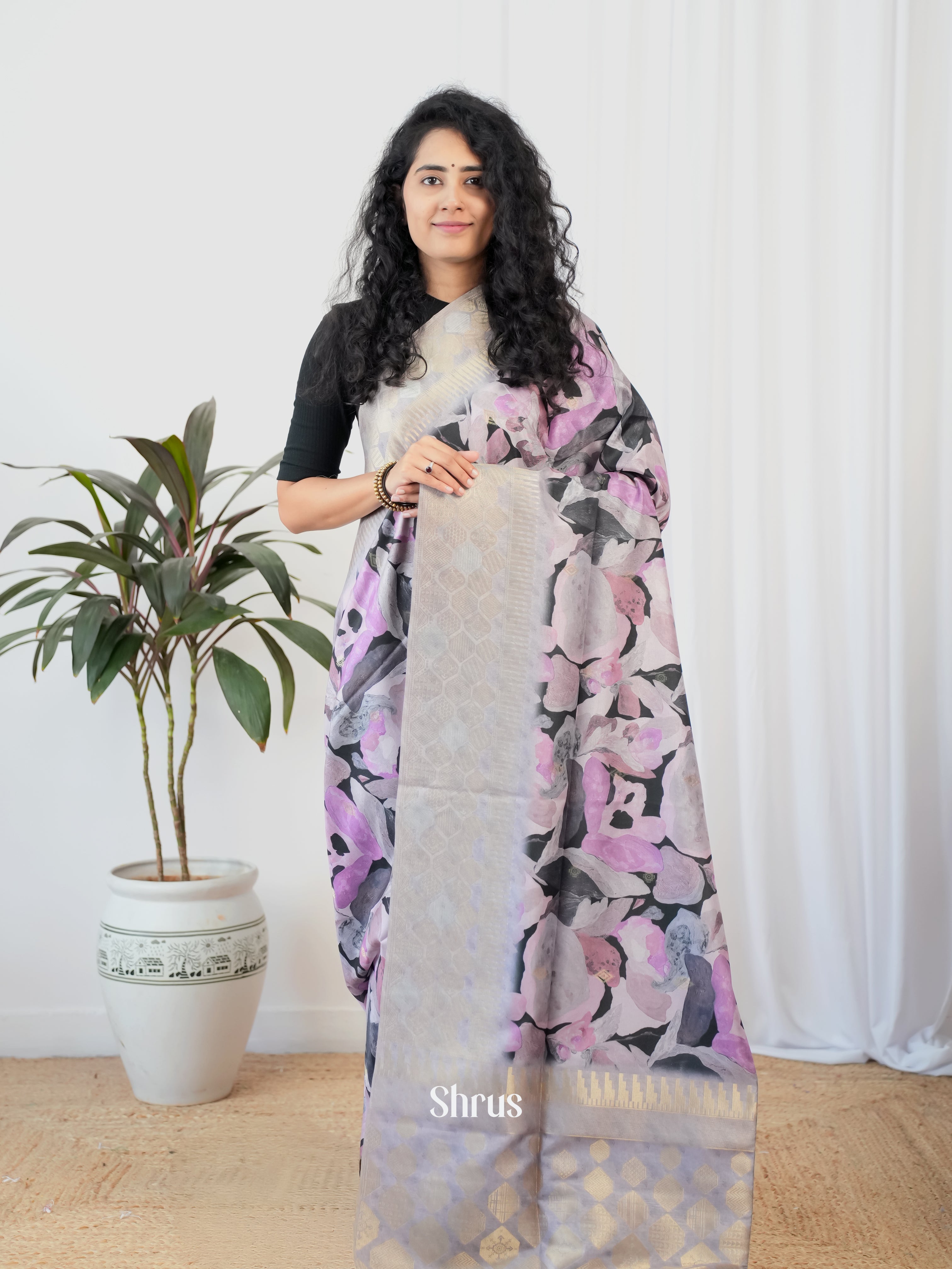 Purple - Semi Tussar Saree - Shop on Shrus.com