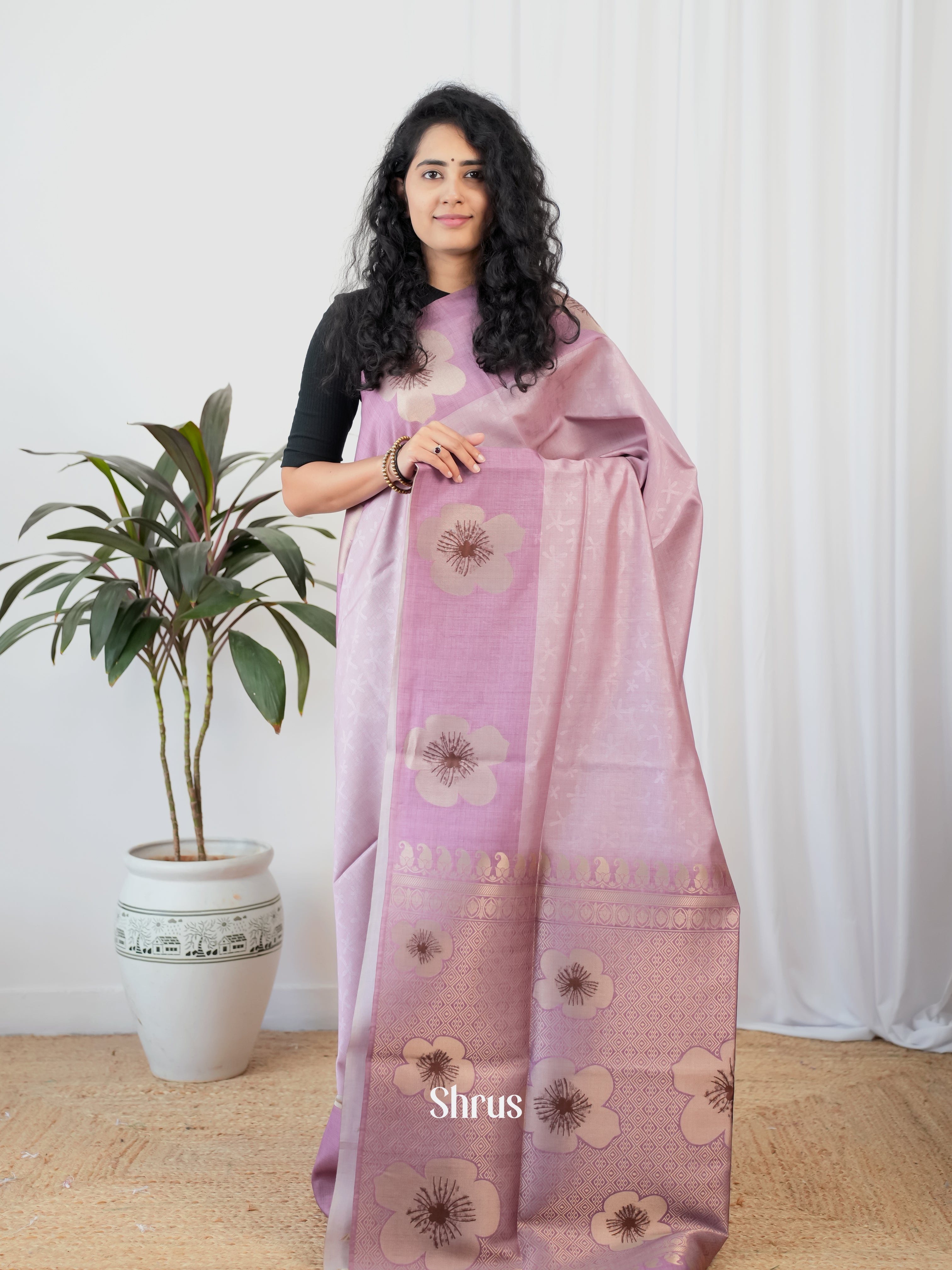 Purple - Semi Tussar Saree - Shop on Shrus.com