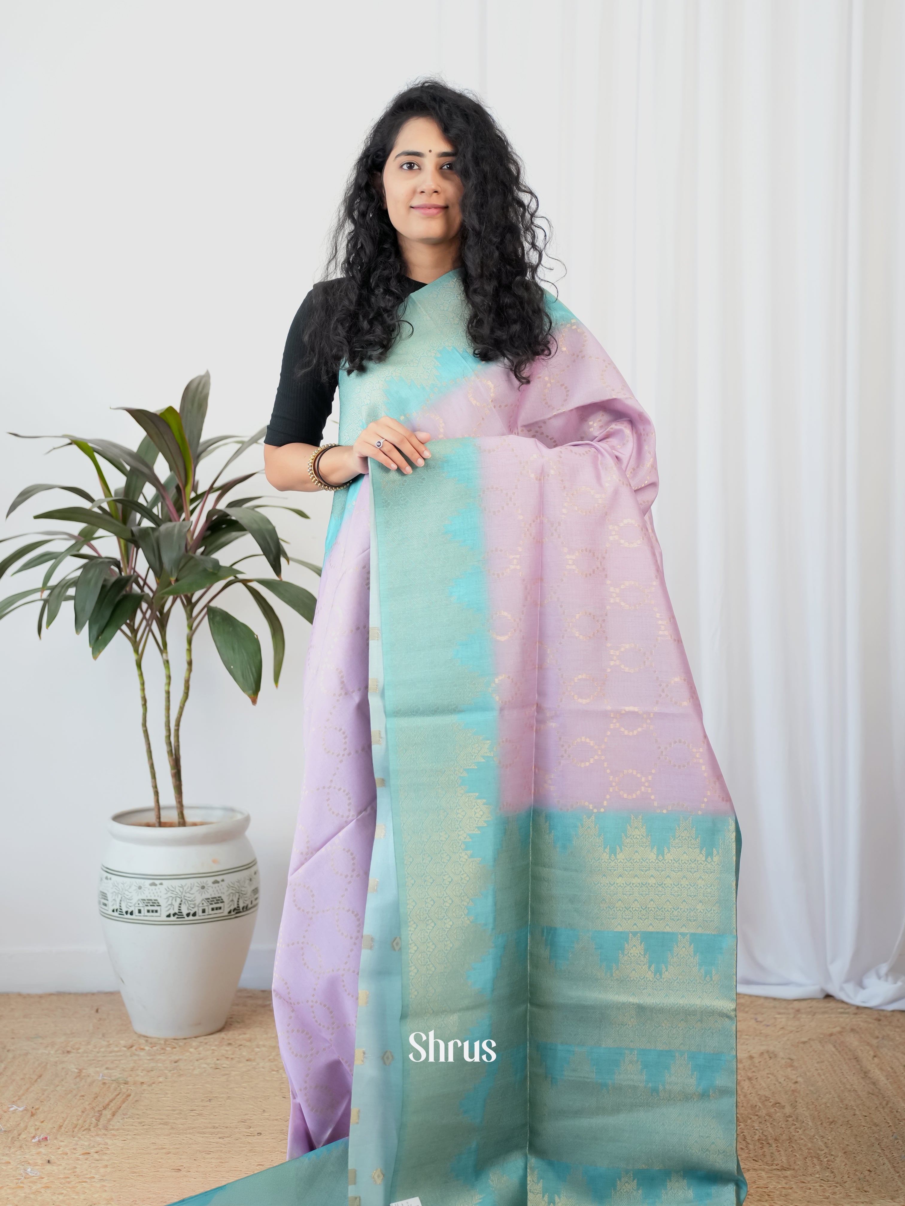 Puple & Blue - Semi Tussar Saree - Shop on Shrus.com