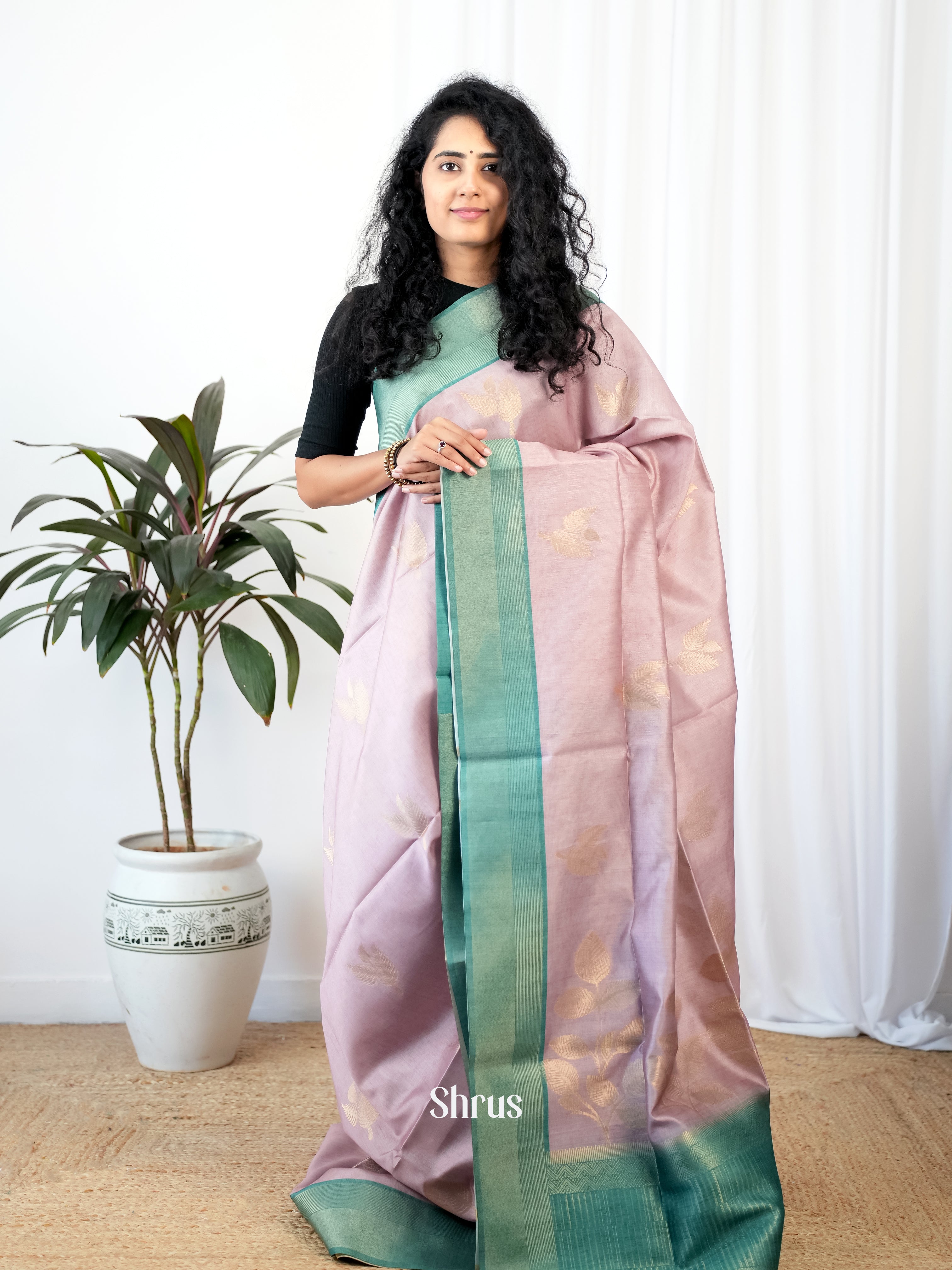 Purple & Green - Semi Tussar Saree - Shop on Shrus.com