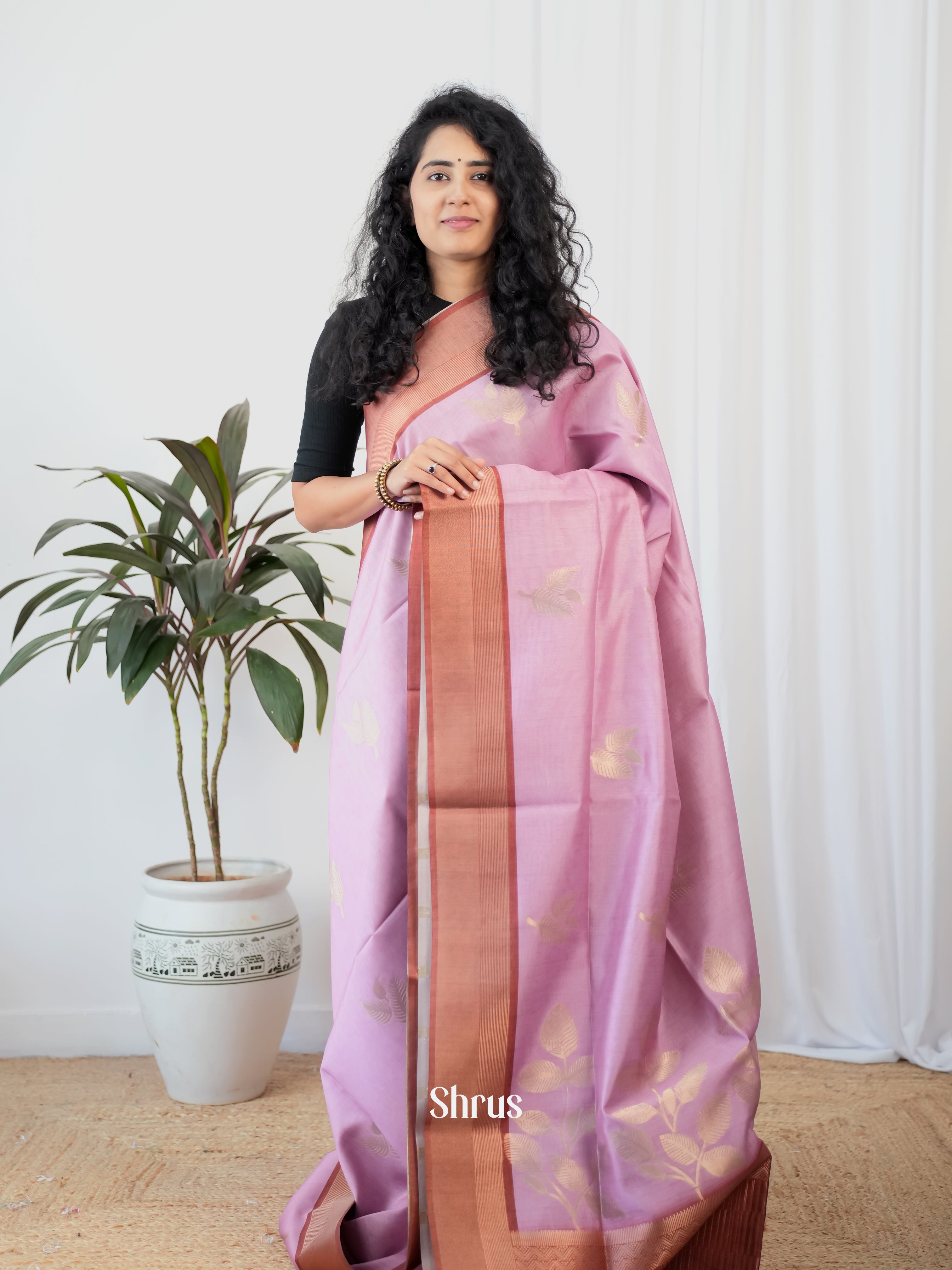 Purple & Red - Semi Tussar Saree - Shop on Shrus.com