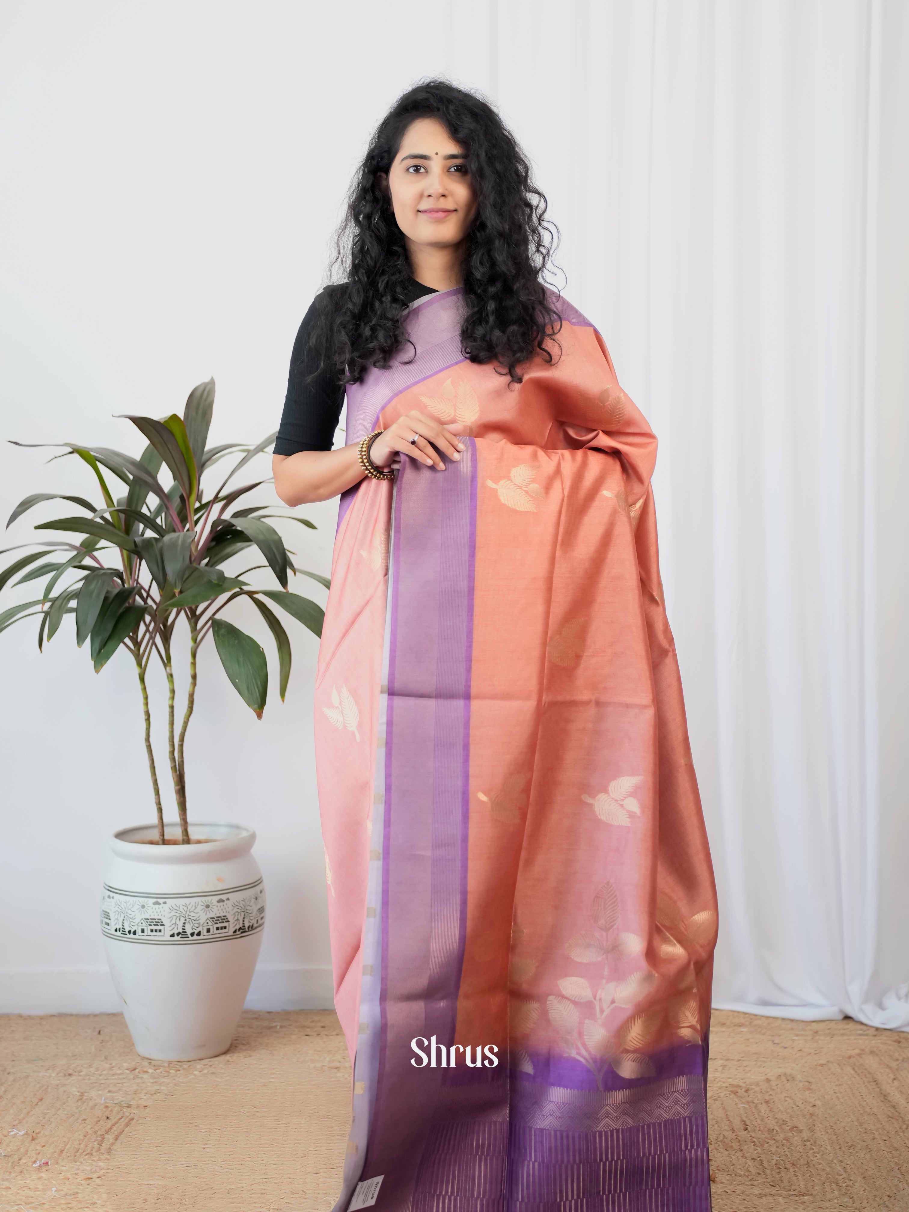 Peach & Purple - Semi Tussar Saree - Shop on Shrus.com