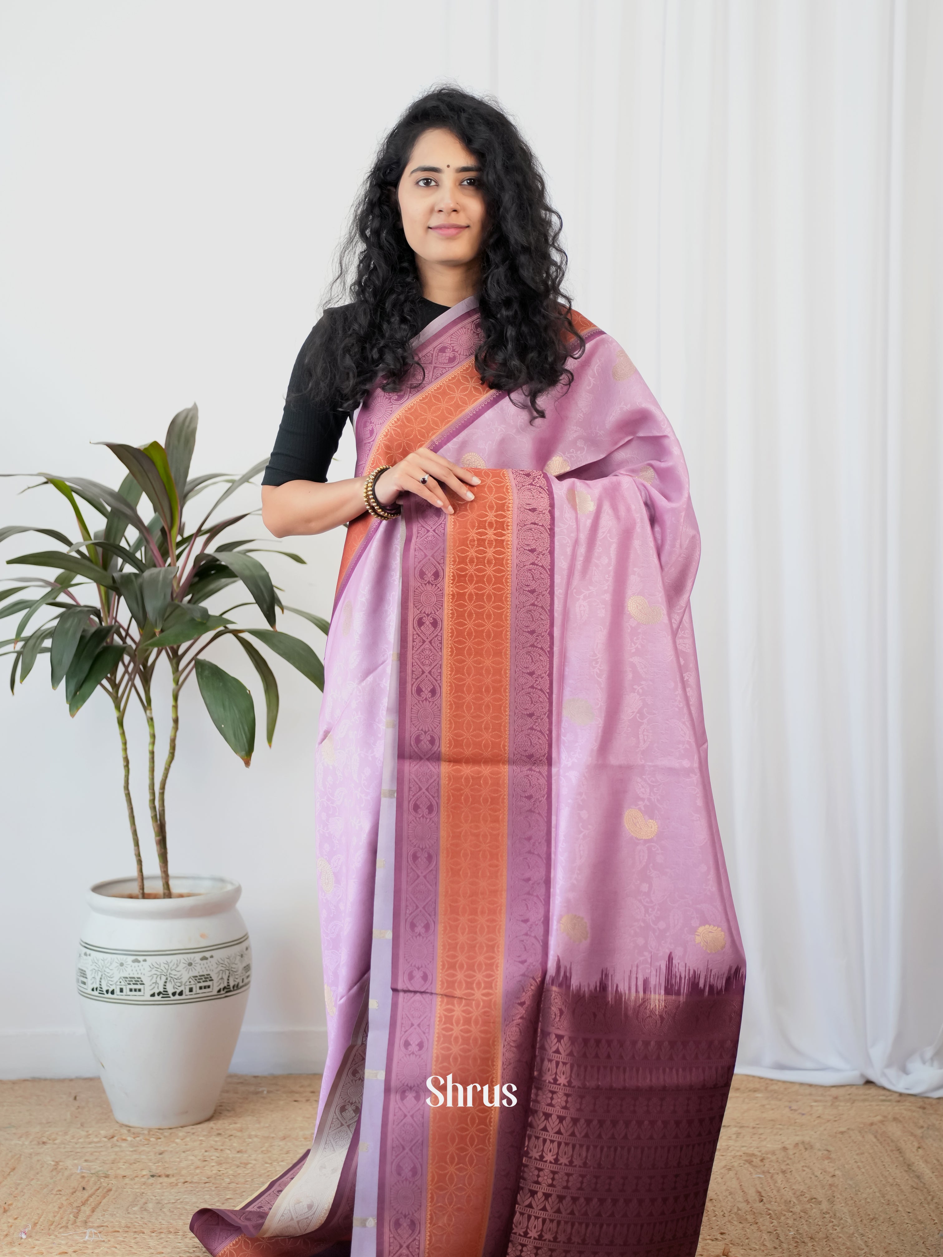 Lavender & Purple- Semi Tussar Saree - Shop on Shrus.com