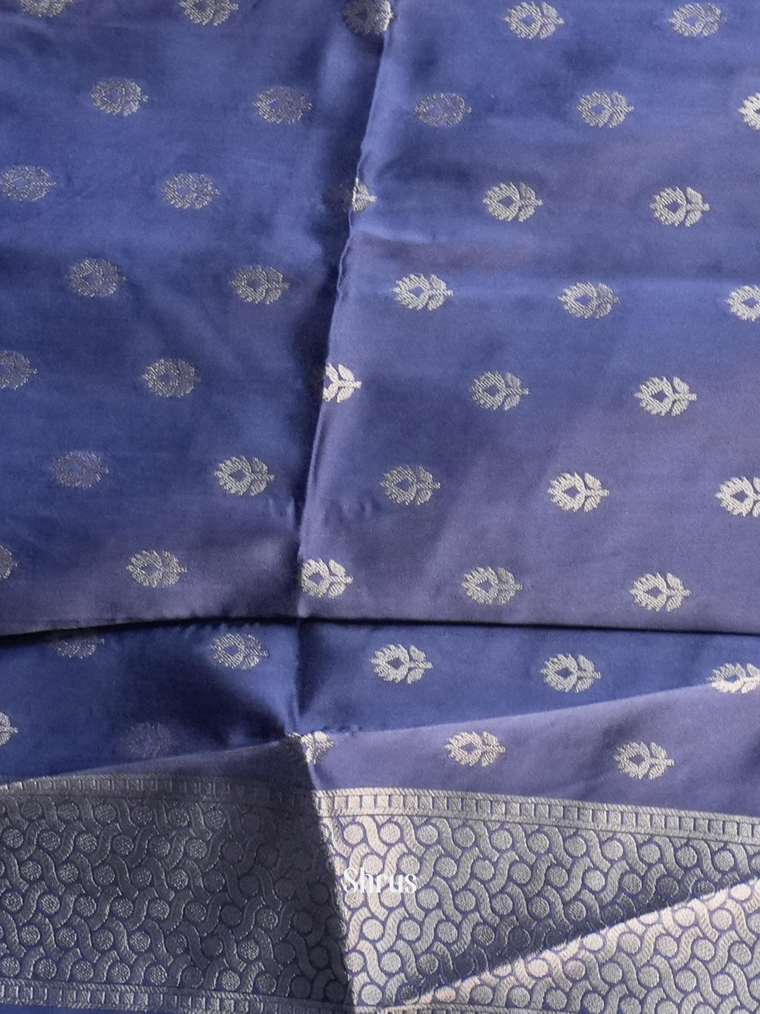 Peach & Blue- Semi Softsilk Saree - Shop on Shrus.com