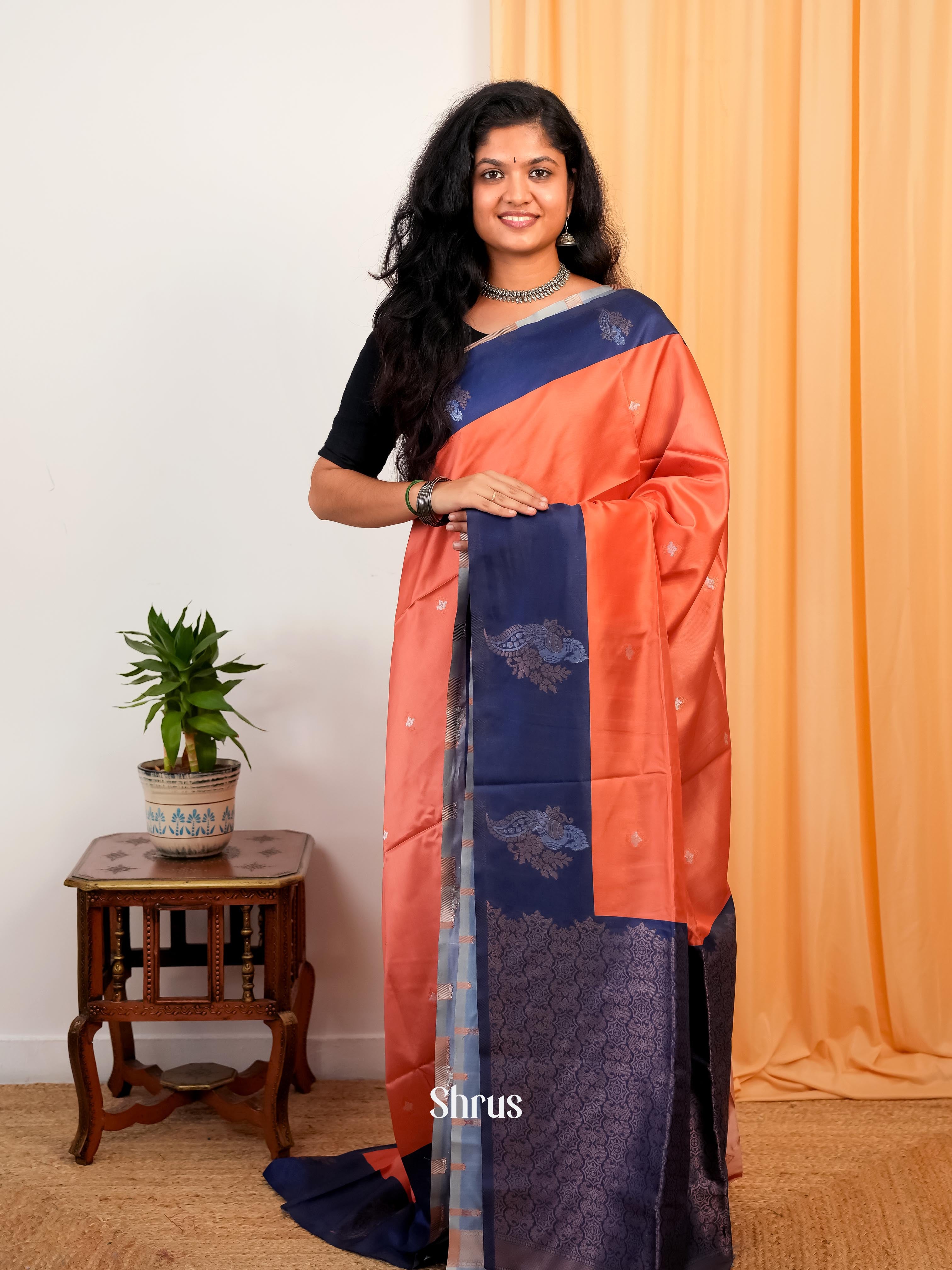 Brick & Blue - Semi Softsilk Saree - Shop on Shrus.com