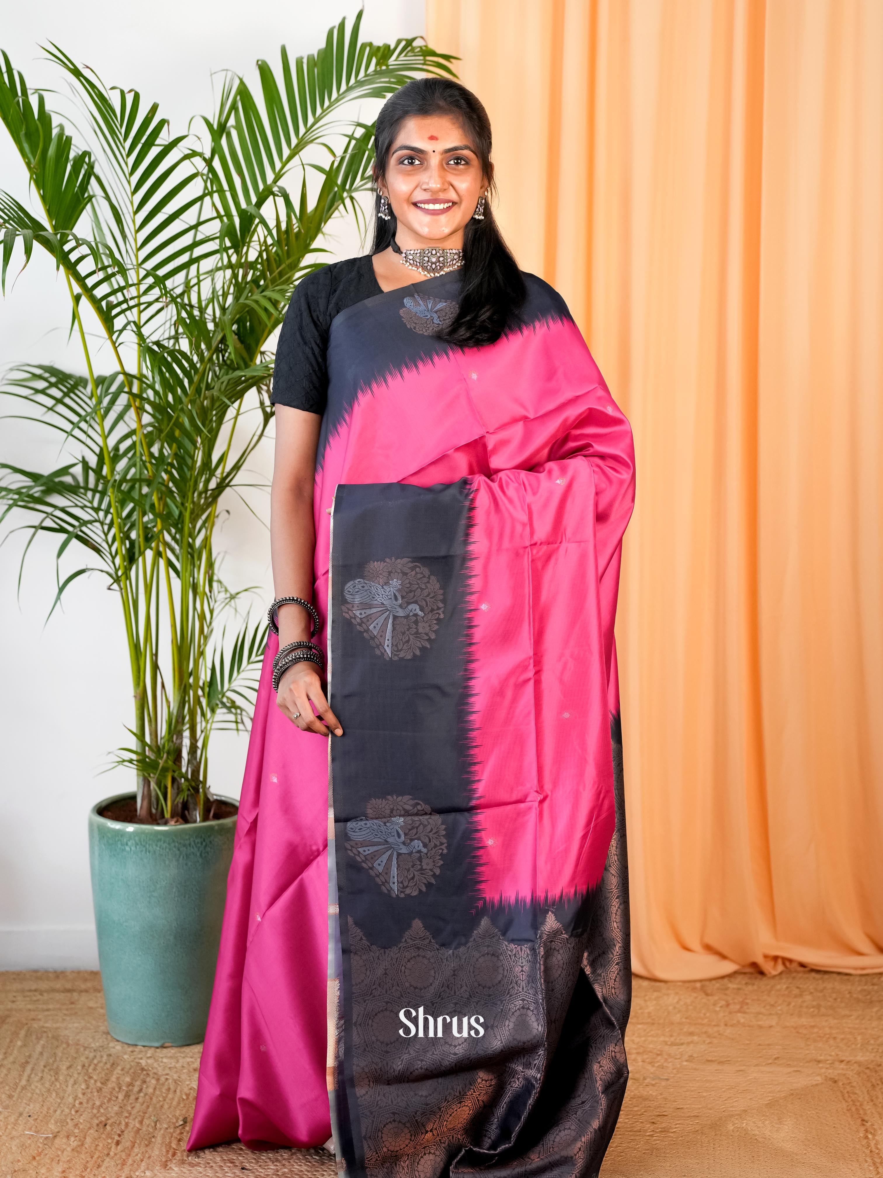 Pink & Black - Semi Soft silk Saree - Shop on Shrus.com
