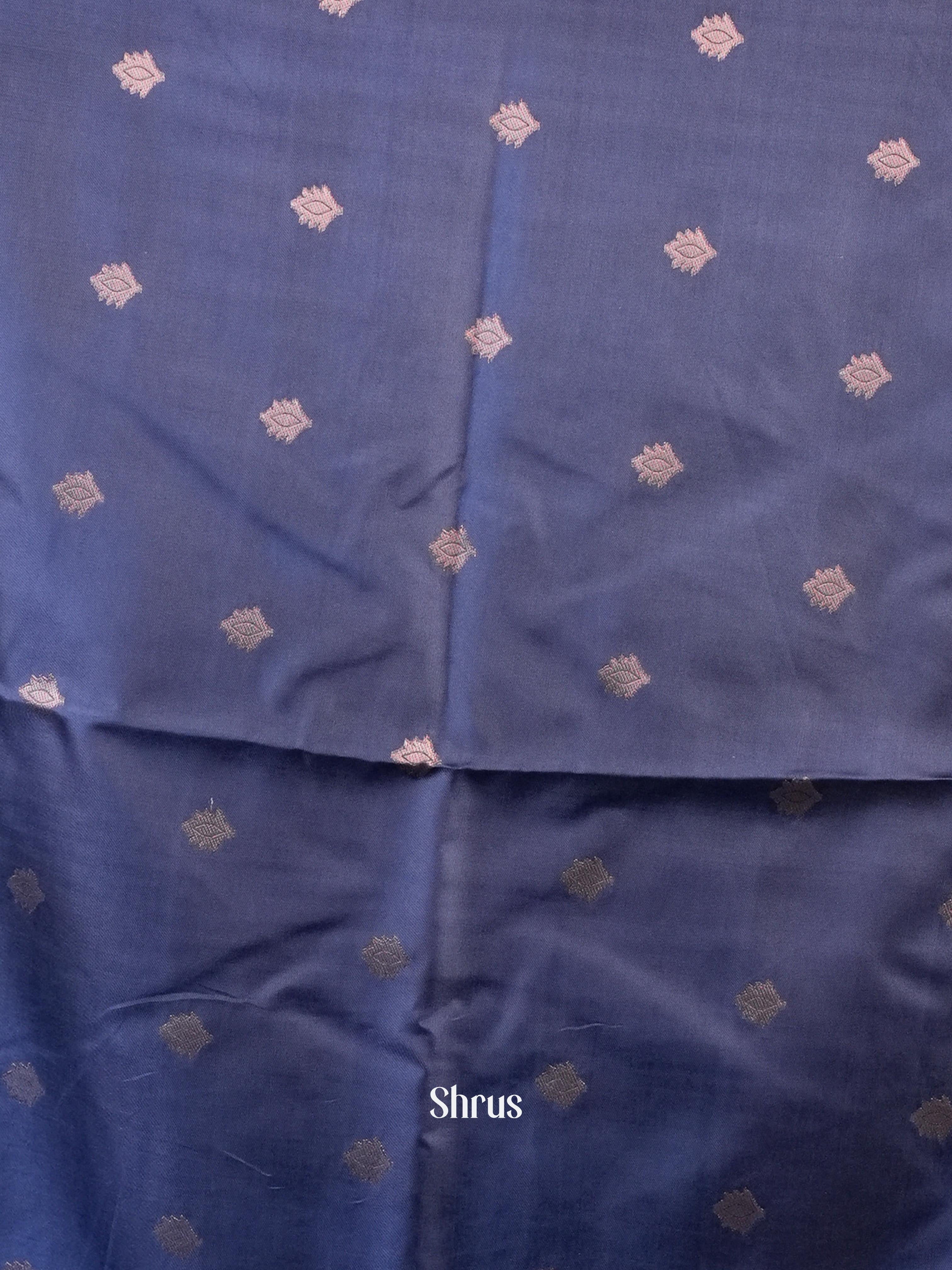Peach & Blue - Semi Softsilk Saree - Shop on Shrus.com