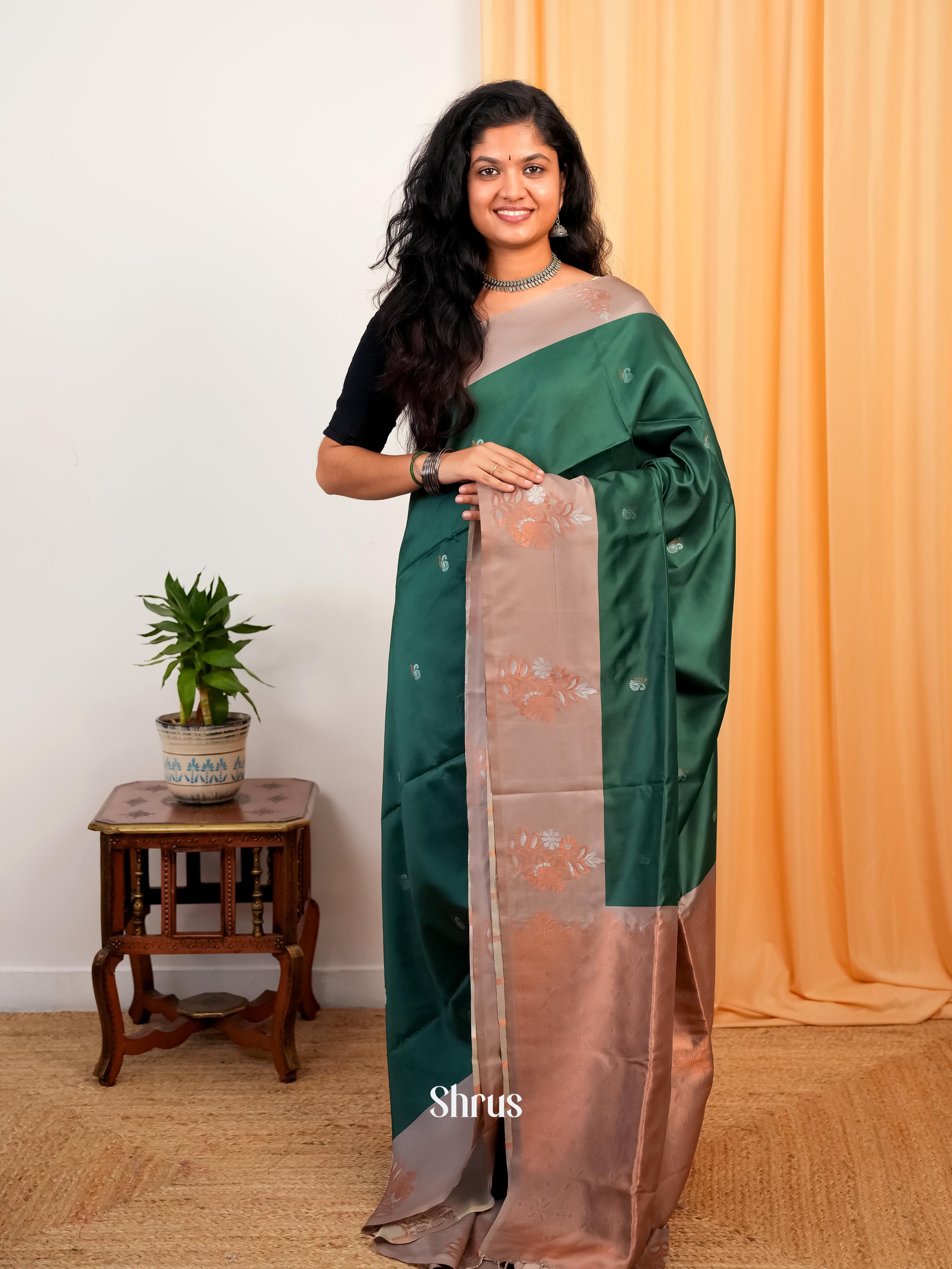 Green & Grey- Semi Softsilk Saree - Shop on Shrus.com