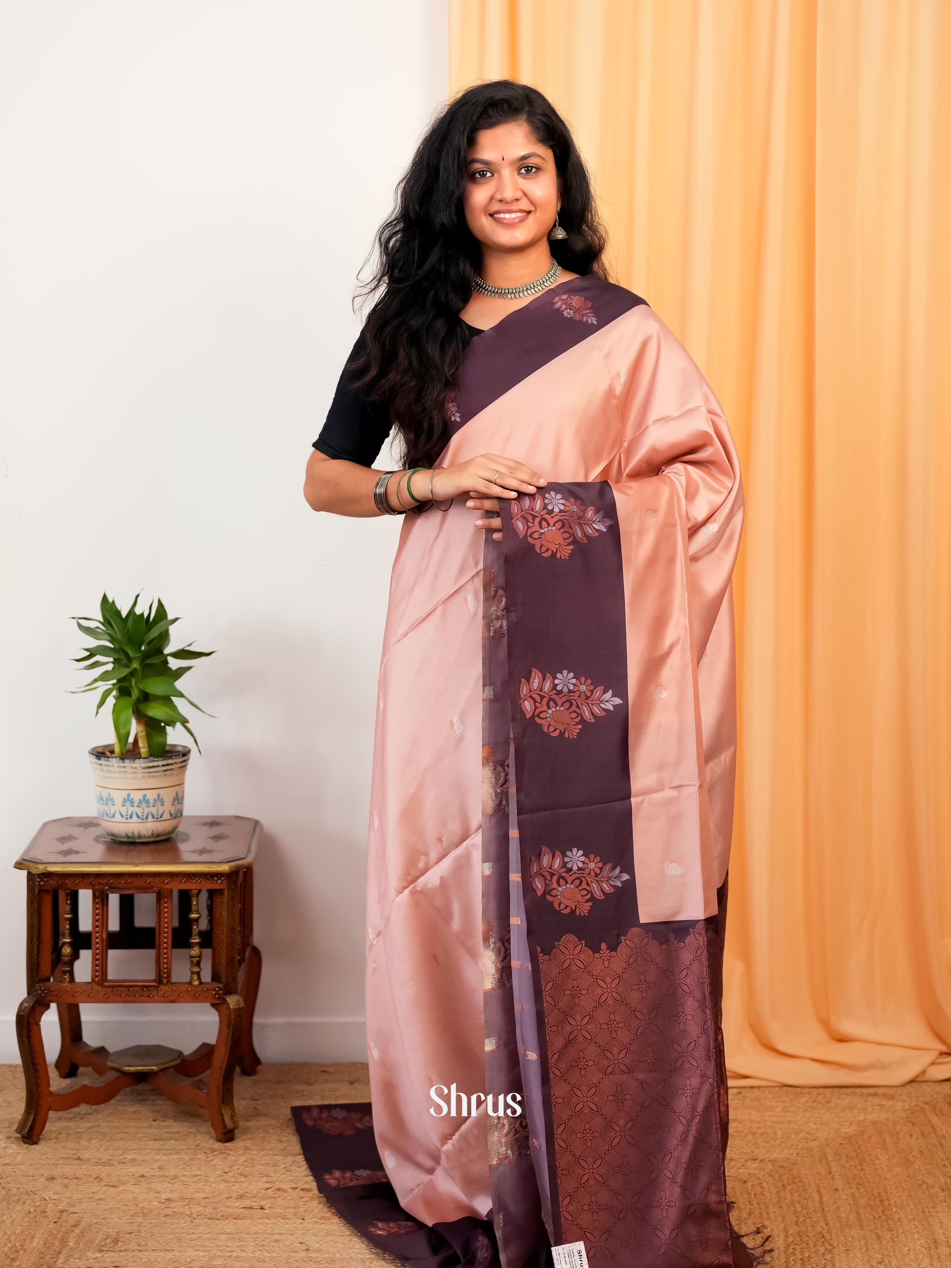 Pink & Purple- Semi Softsilk Saree - Shop on Shrus.com