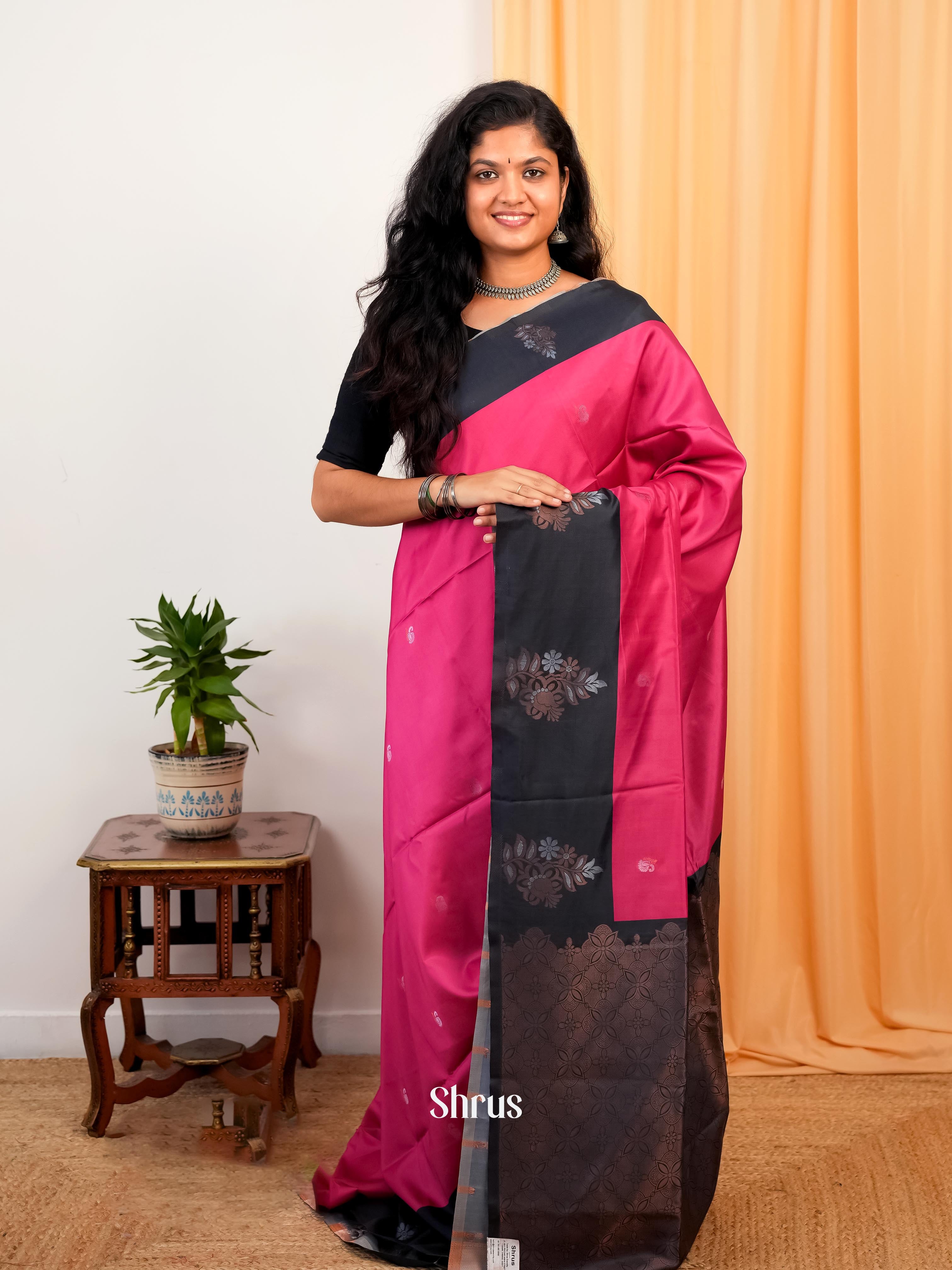 Pink- Semi Softsilk Saree - Shop on Shrus.com