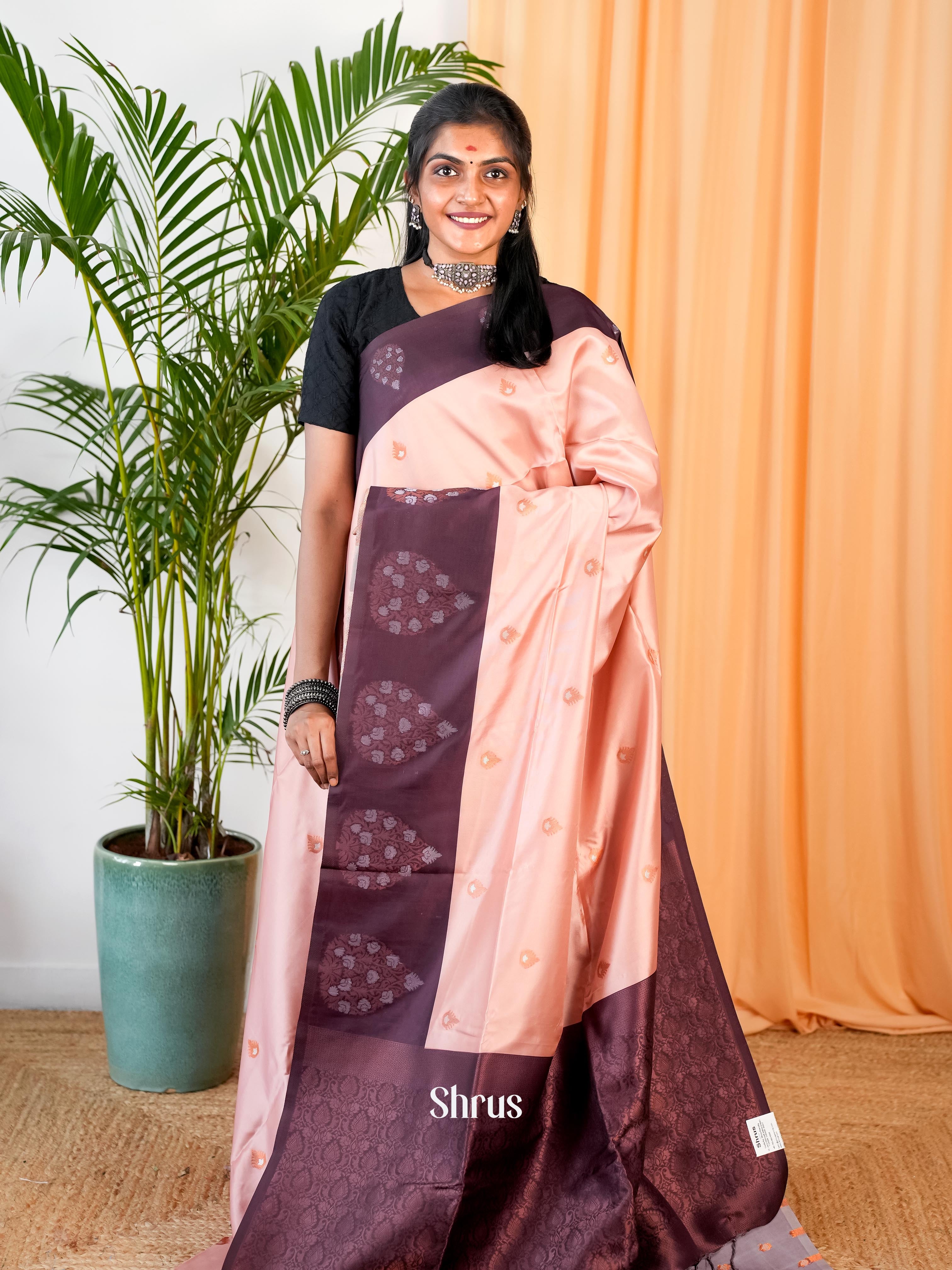 Pink & Purple- Semi Softsilk Saree - Shop on Shrus.com