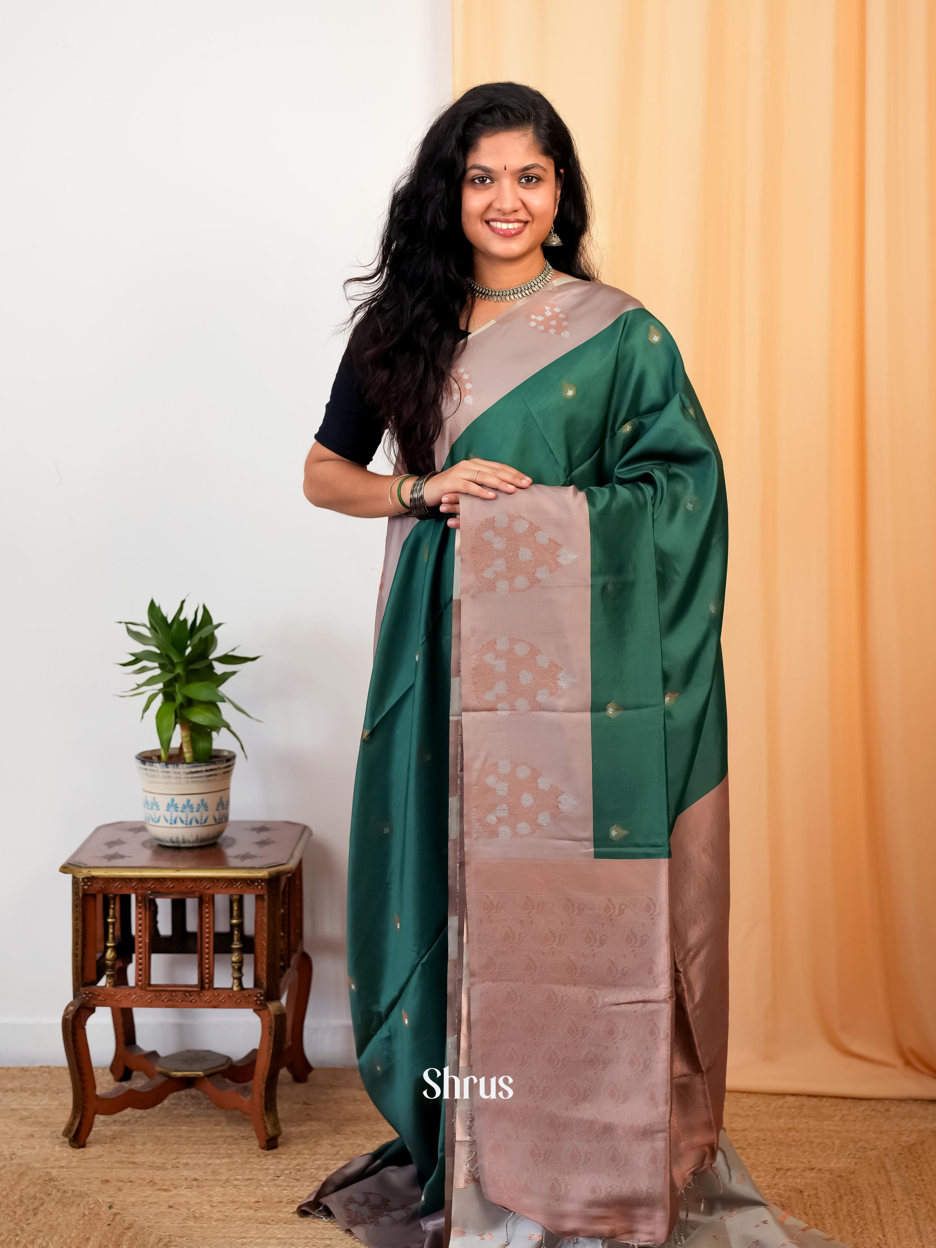 Blue & Green- Semi Softsilk Saree - Shop on Shrus.com