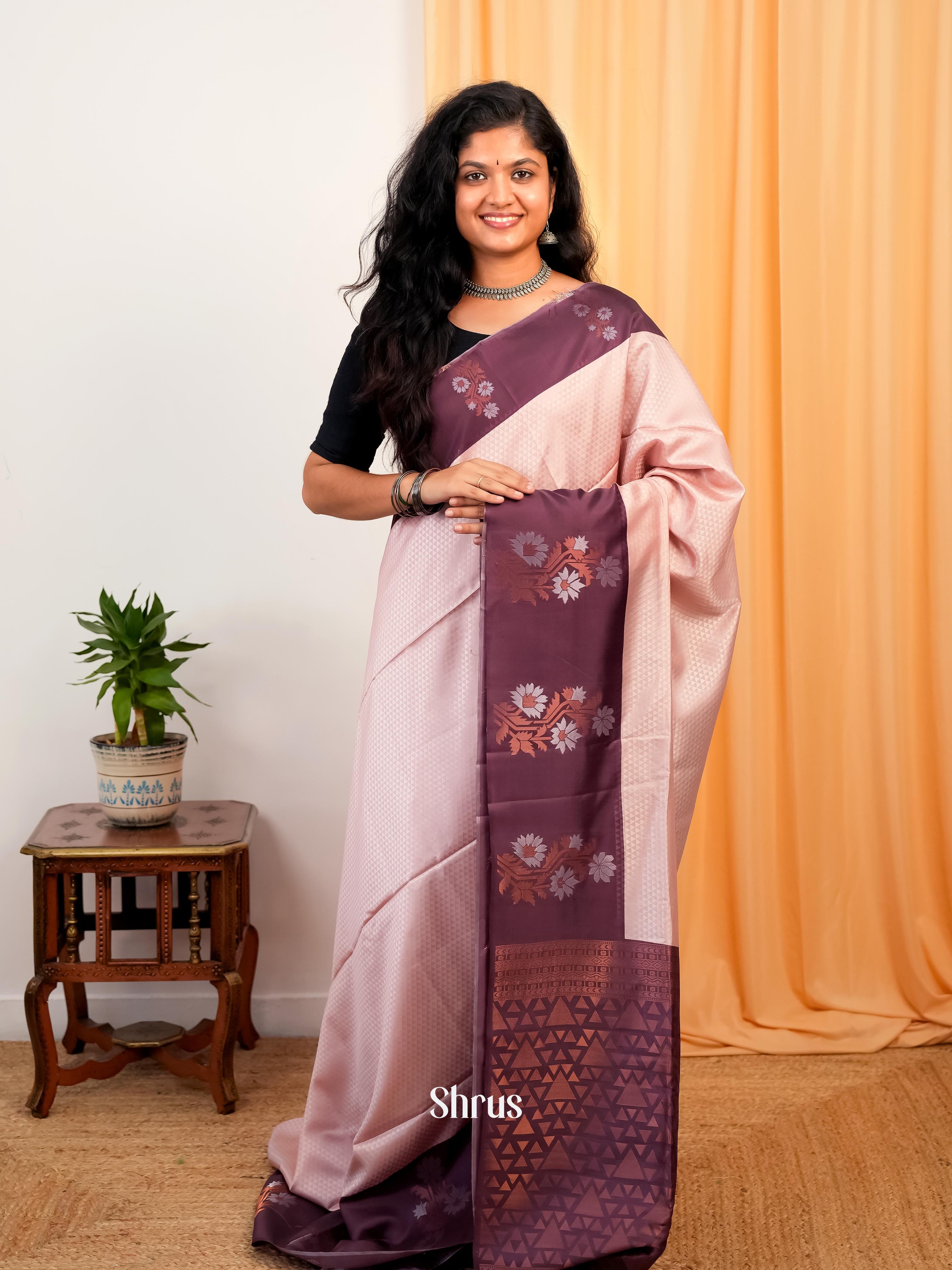 Pink & Purple- Semi Softsilk Saree - Shop on Shrus.com