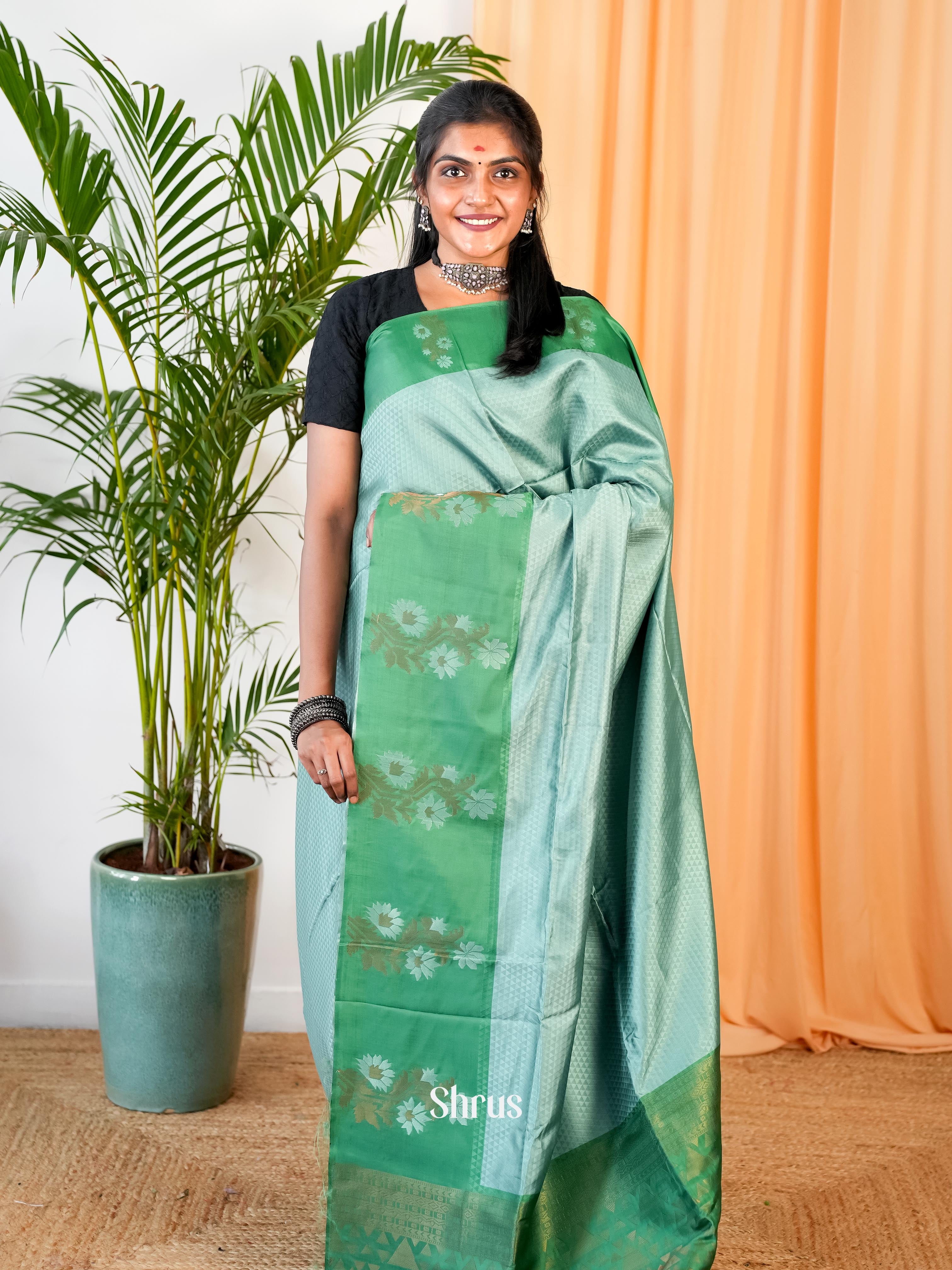 Grey Green & Green - Semi Softsilk Saree - Shop on Shrus.com